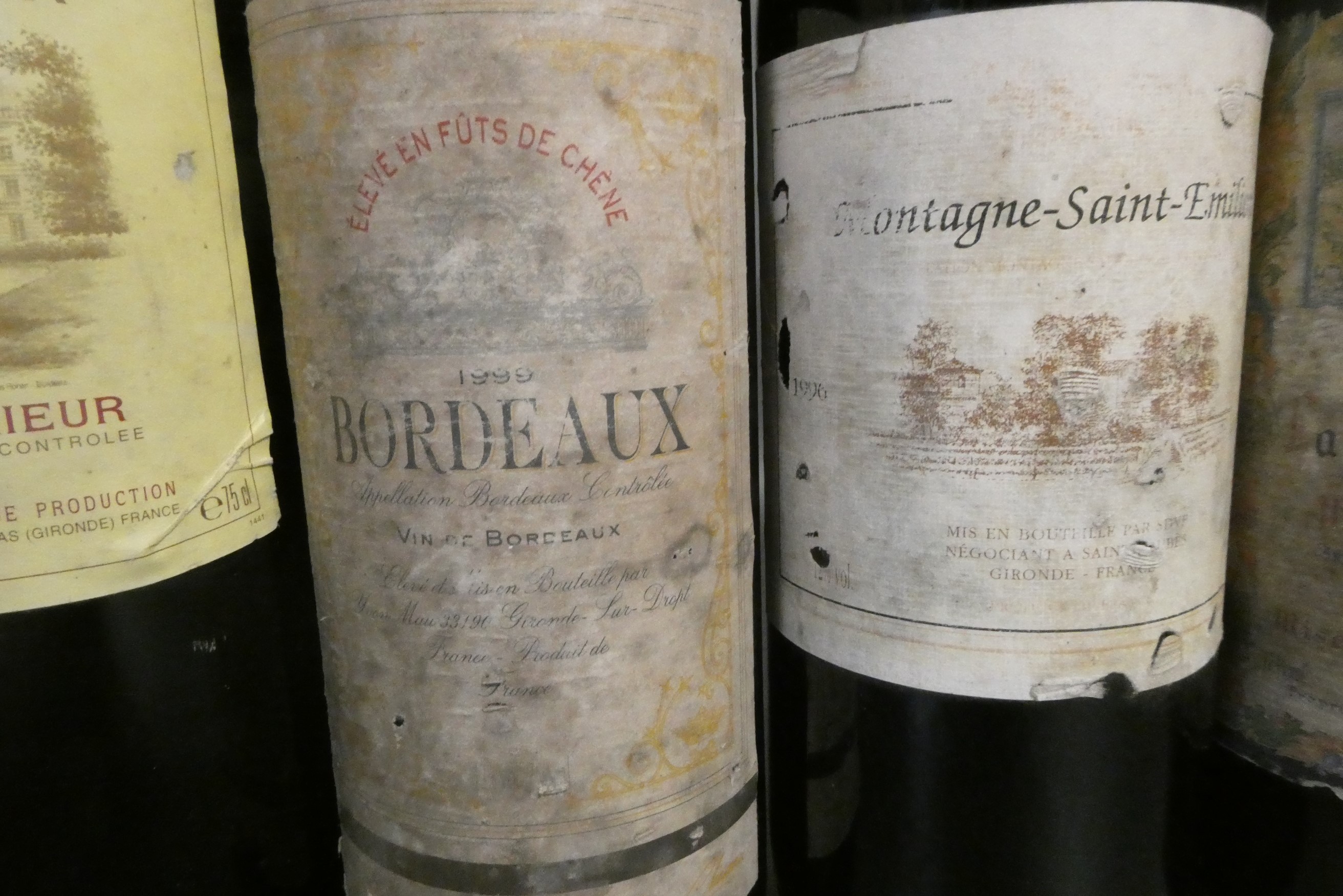 Five bottles of red bordeaux Image