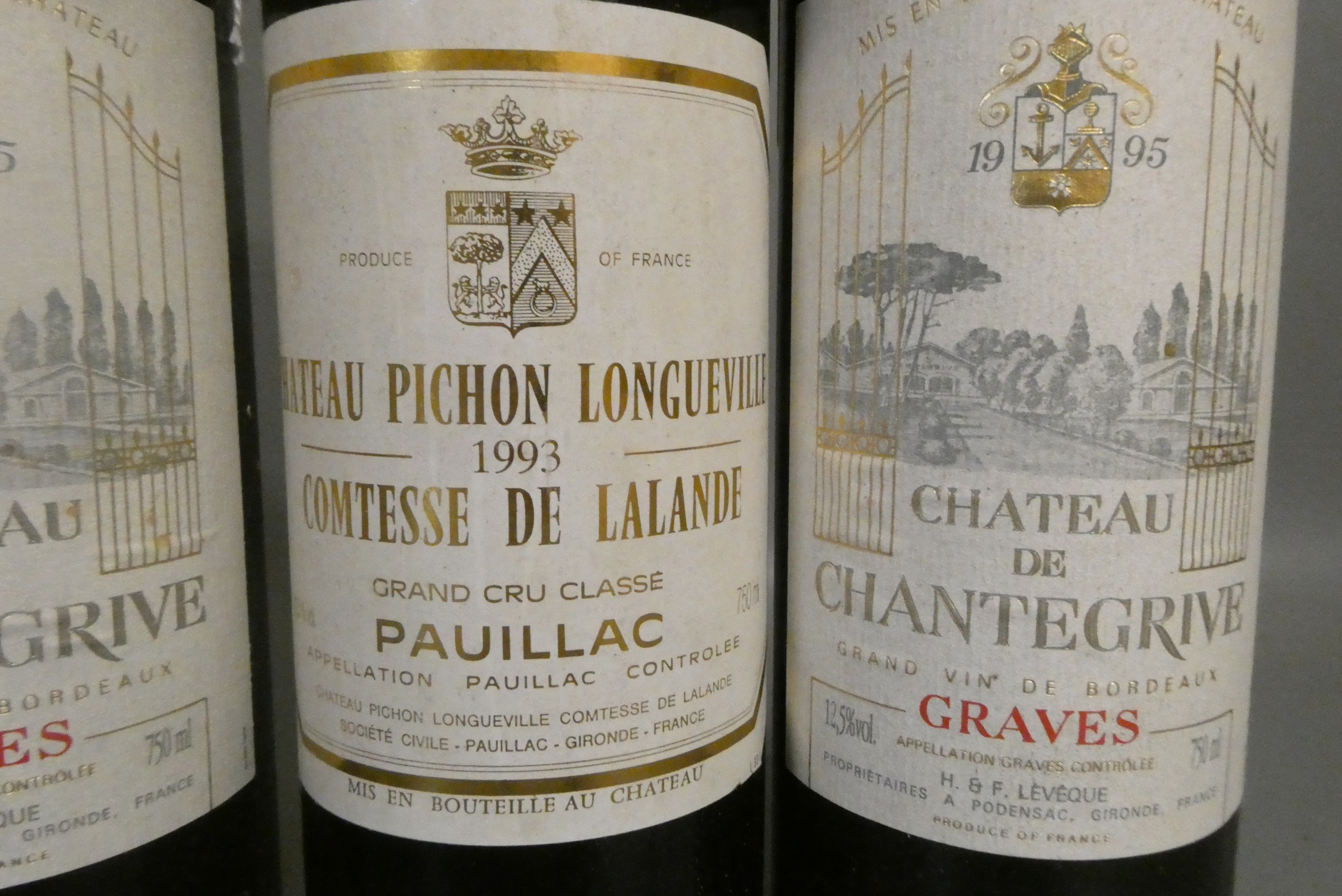 Three bottles of red bordeaux, comprising one Chateau Pichon Longueville, 1993, Comtesse de Lalande, Image
