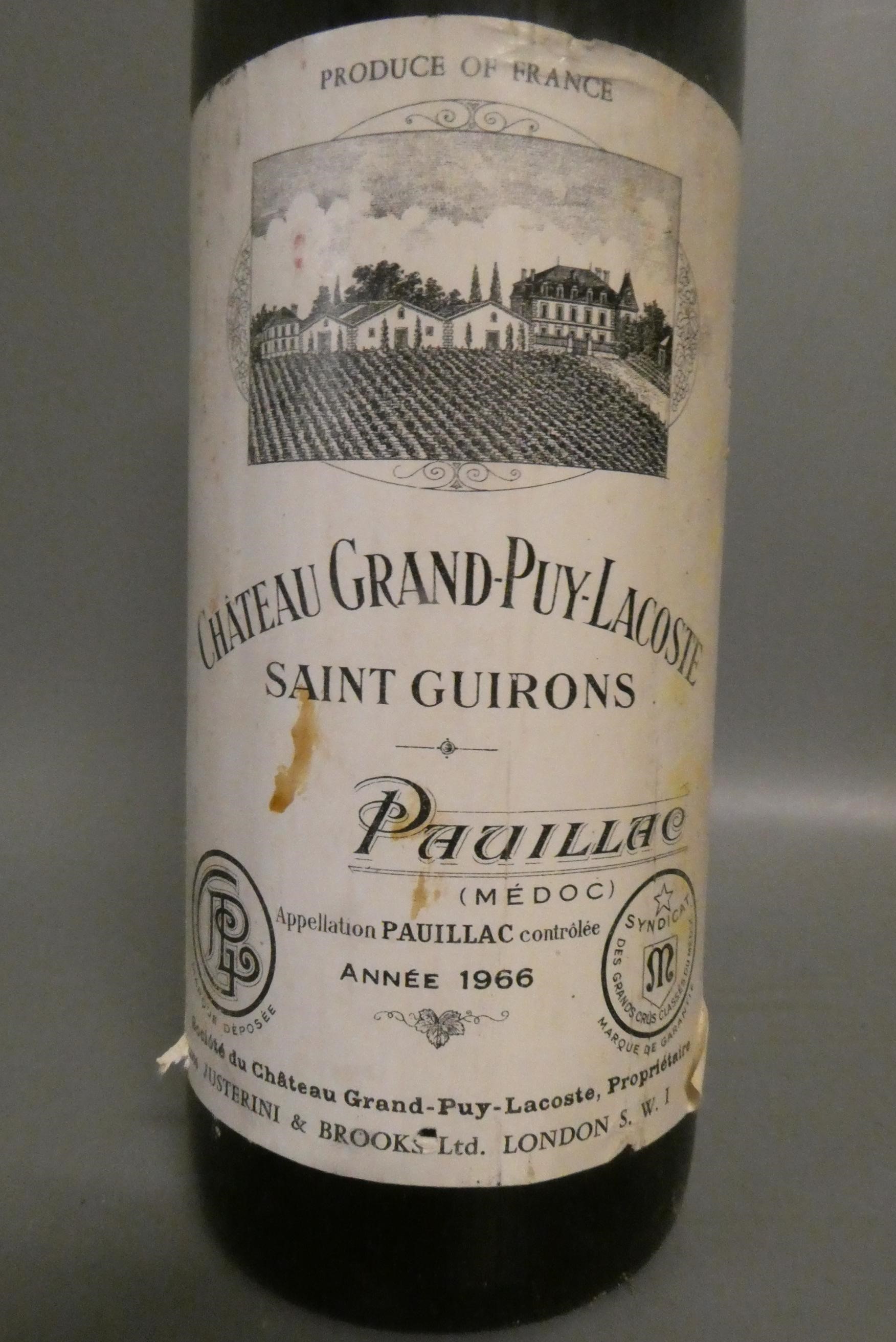 One bottle Chateau Grand-Puy-Lacoste, 1966, Saint Guirons, pauillac (Est. plus 24% premium inc. VAT) Image