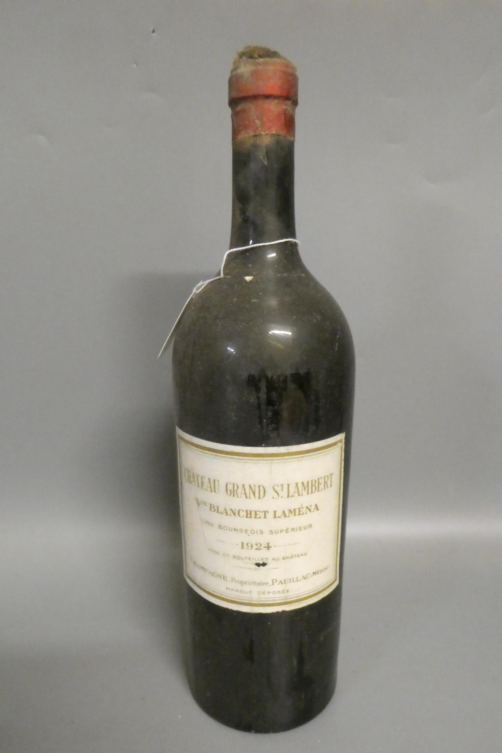 One magnum Chateau Grand St. Lambert, 1924, pauillac (Est. plus 24% premium inc. VAT) Image