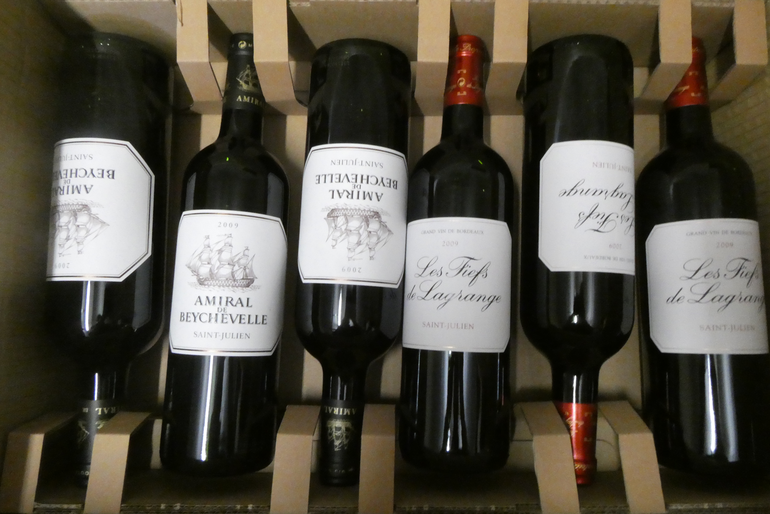 Six bottles Saint-Julien 2009 Bordeaux, comprising three Amiral de Beychevelle and three Les Fiefs Image