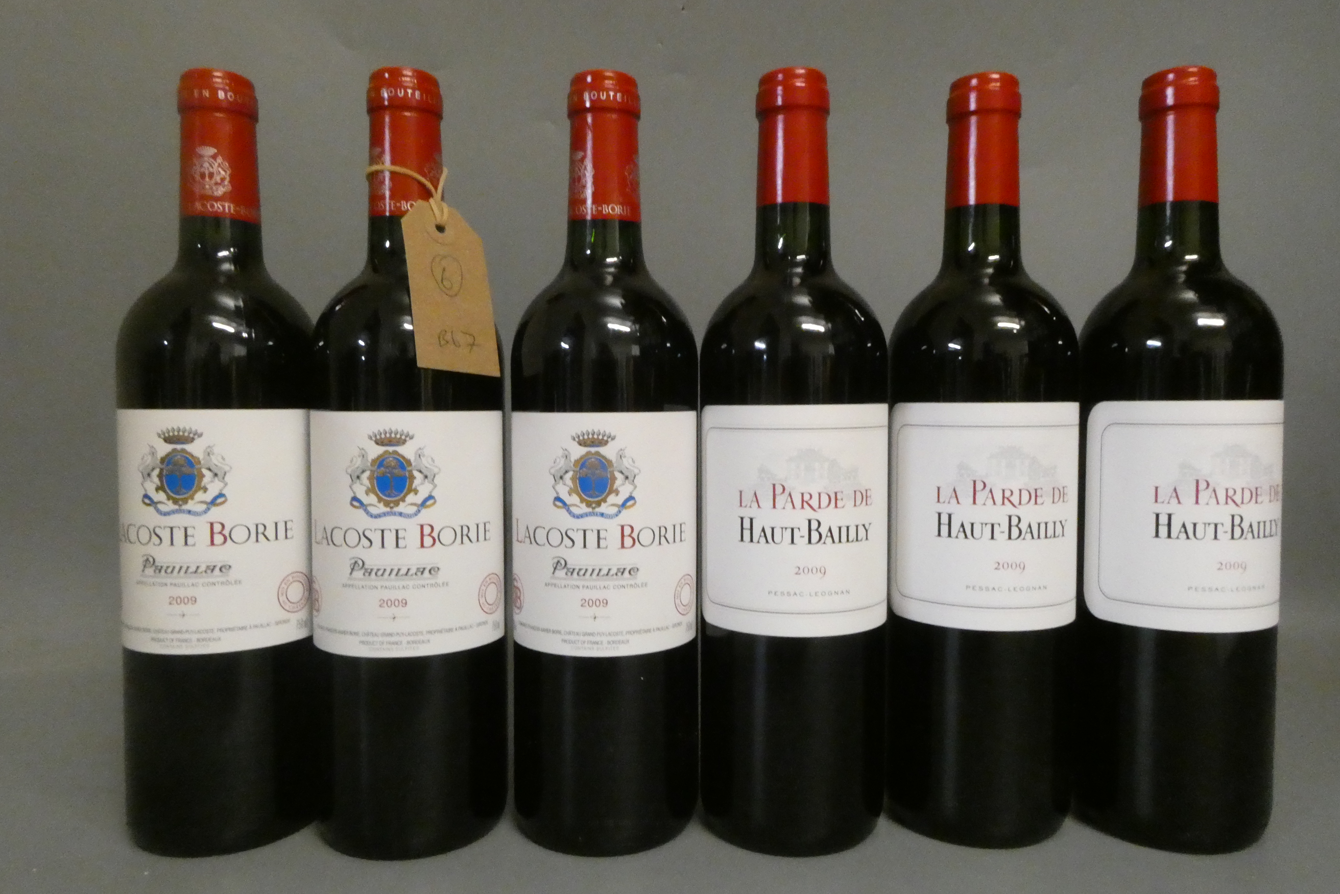 Six bottles 2009 Bordeaux, comprising three La Parde de Haut-Bailly, Pessac-Leognan, and three Image