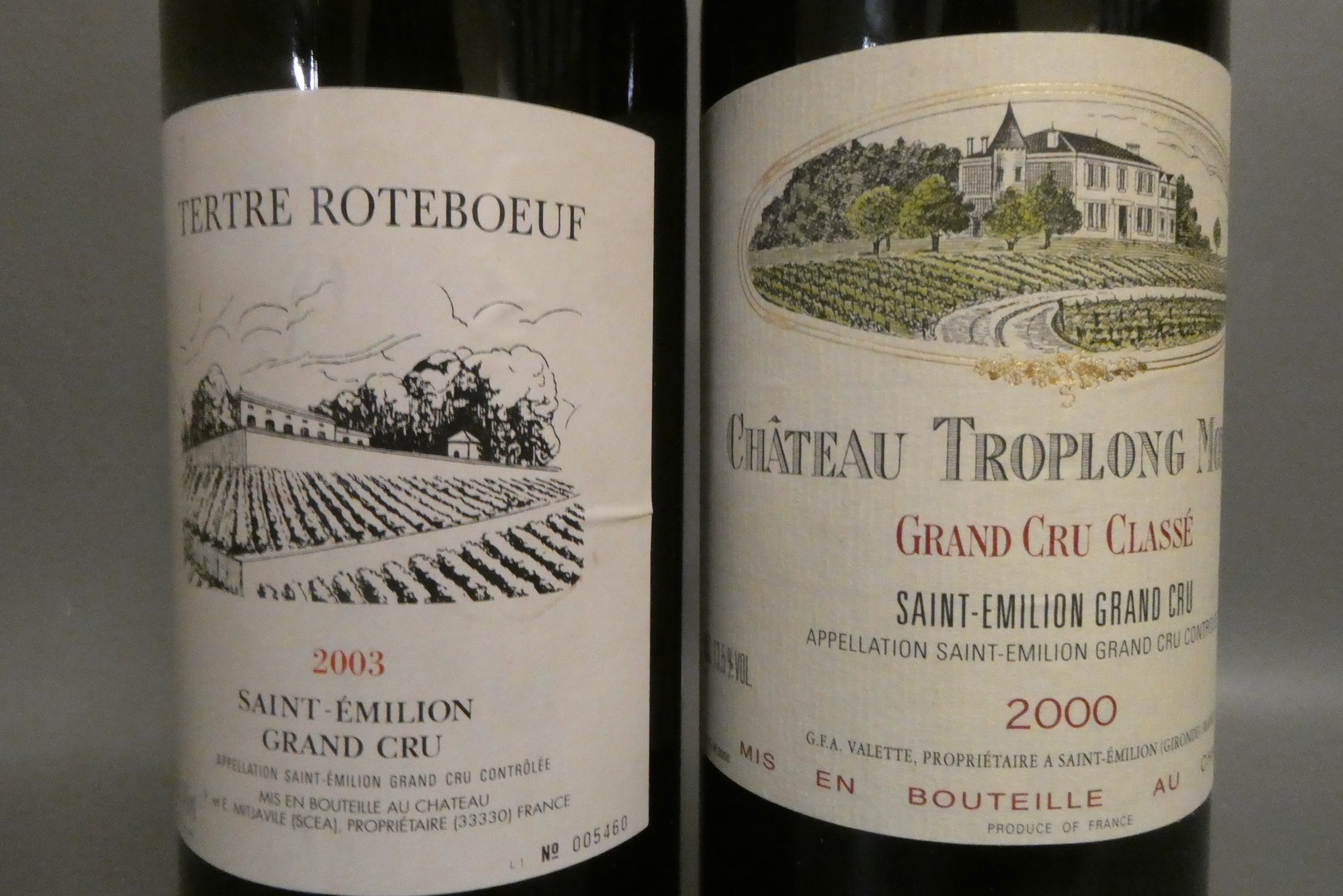Two bottles Saint-Emilion grand cru, comprising one 2000 Chateau Troplong Mondot, and one 2003 Image