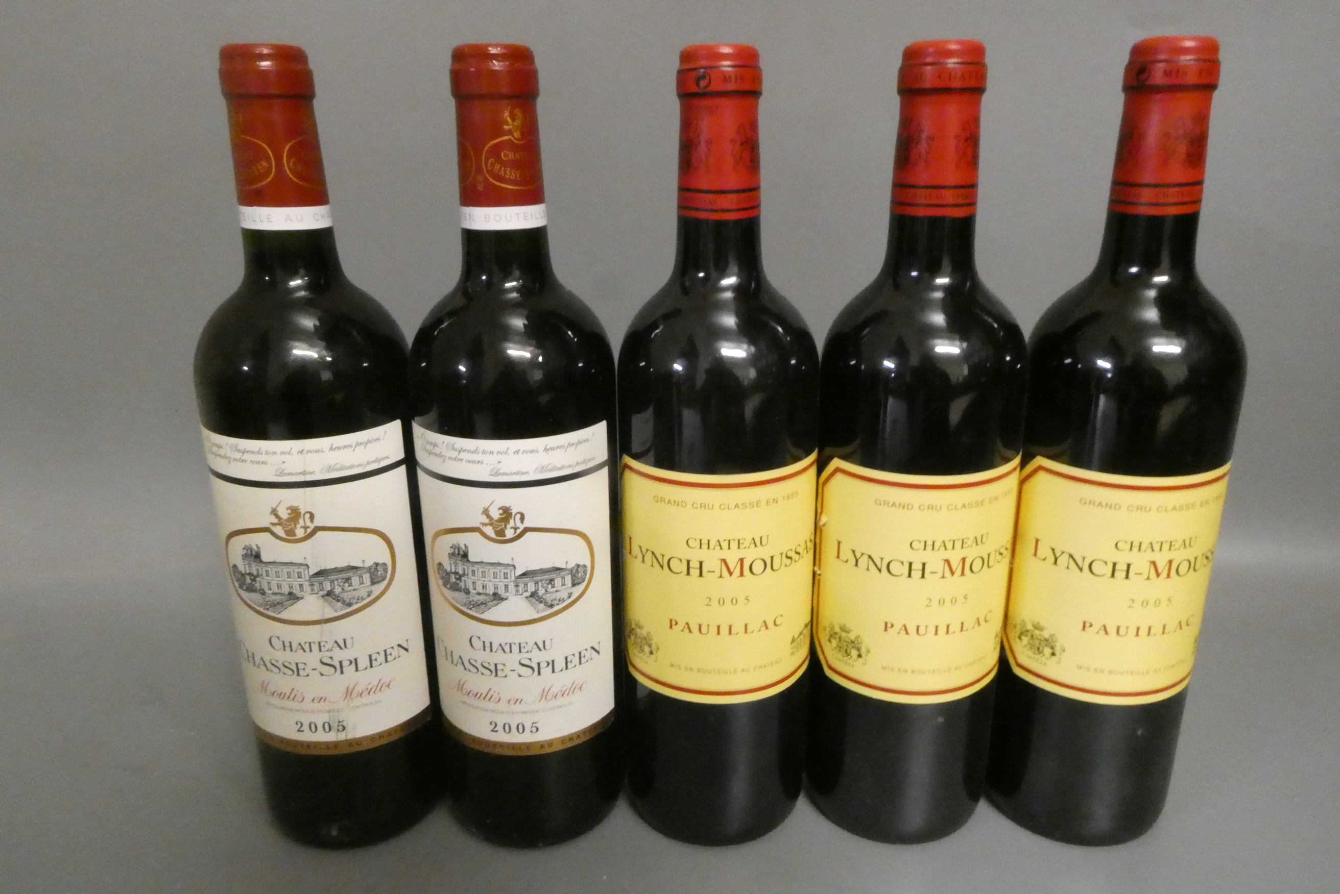 Five bottles 2005 Bordeaux, comprising three Chateau Lynch-Moussas, pauillac and two Chateau Image