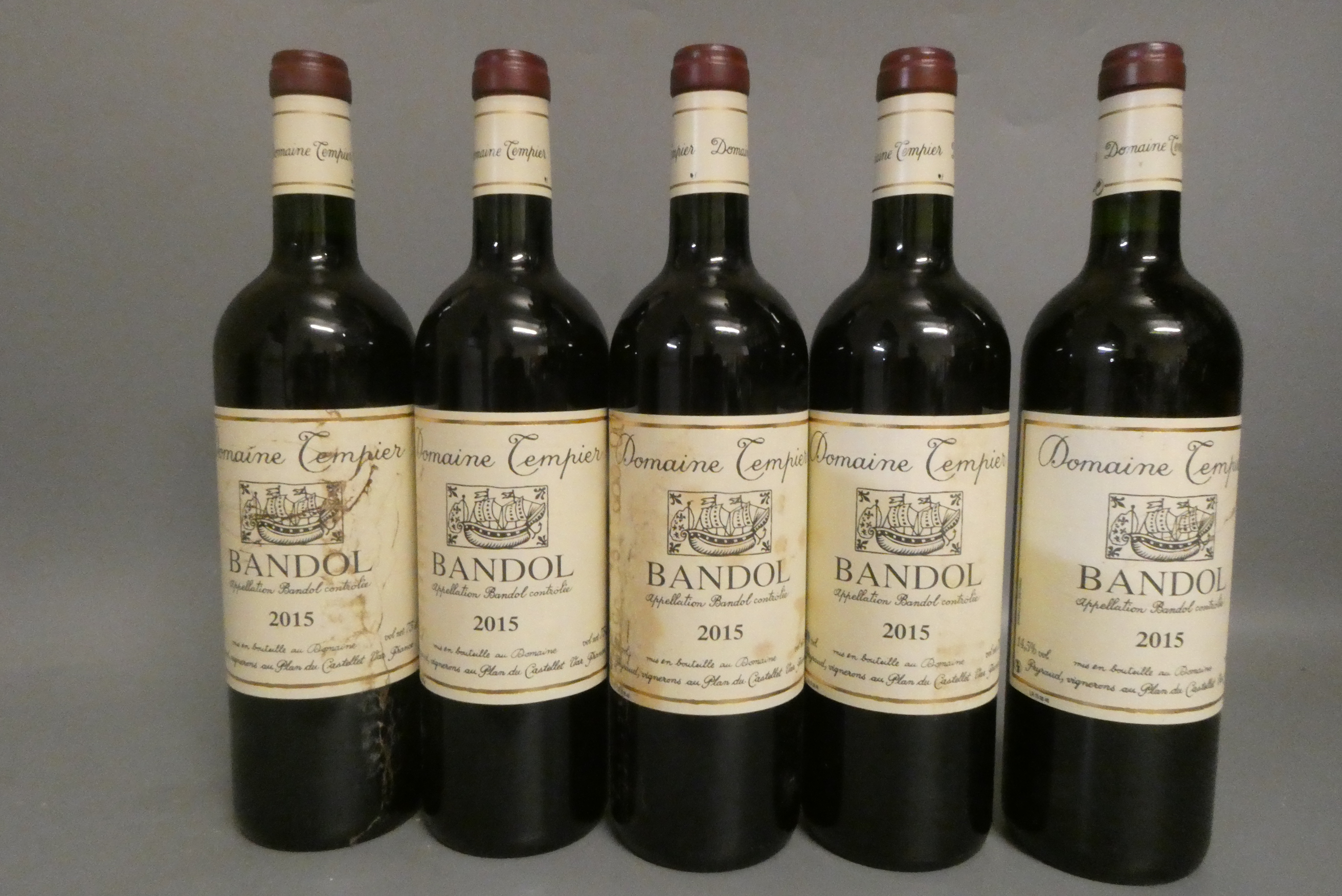 Five bottles Bandol, 2015, Domaine Tempier (Est. plus 24% premium inc. VAT) Image