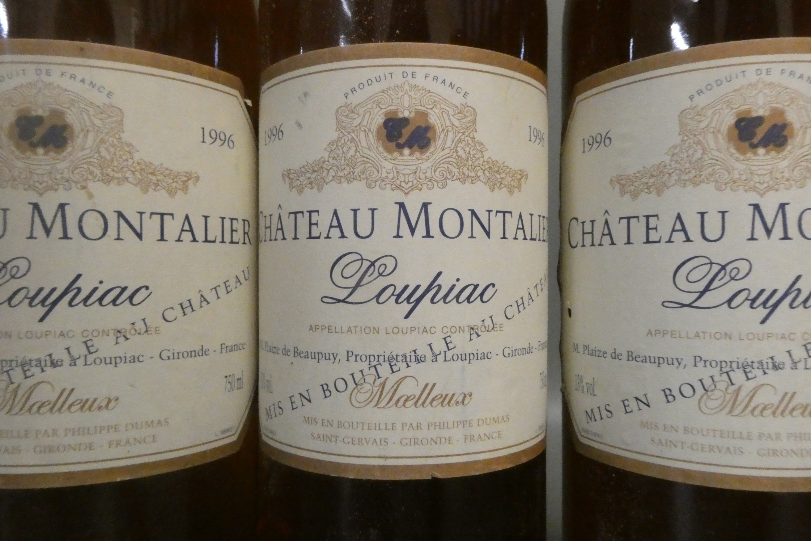 Three bottles Chateau Montalier, 1996, Loupiac (Est. plus 24% premium inc. VAT) Image