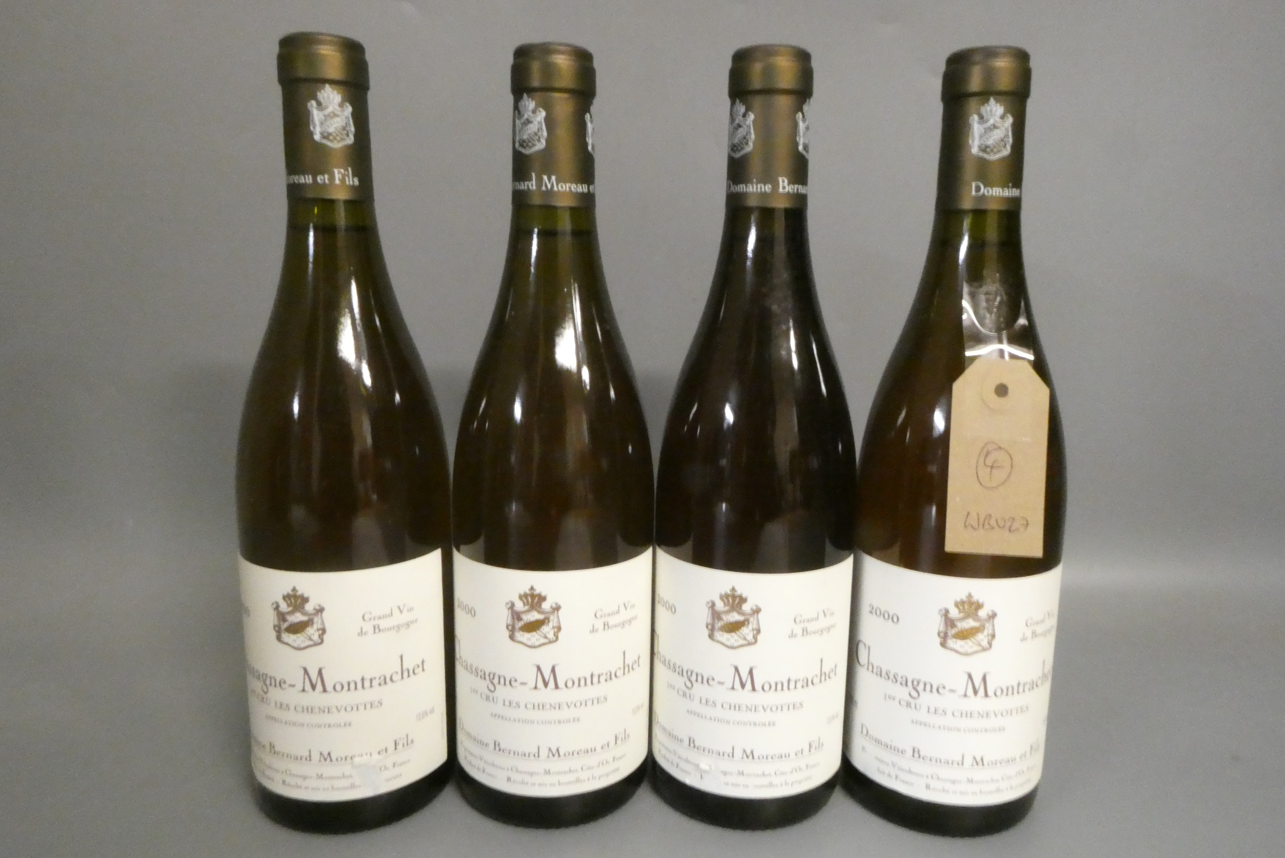 Four bottles Chassagne-Montrachet, 2000, 1er cru Les Chenevottes, Domaine Bernard Moreau et Fils Image