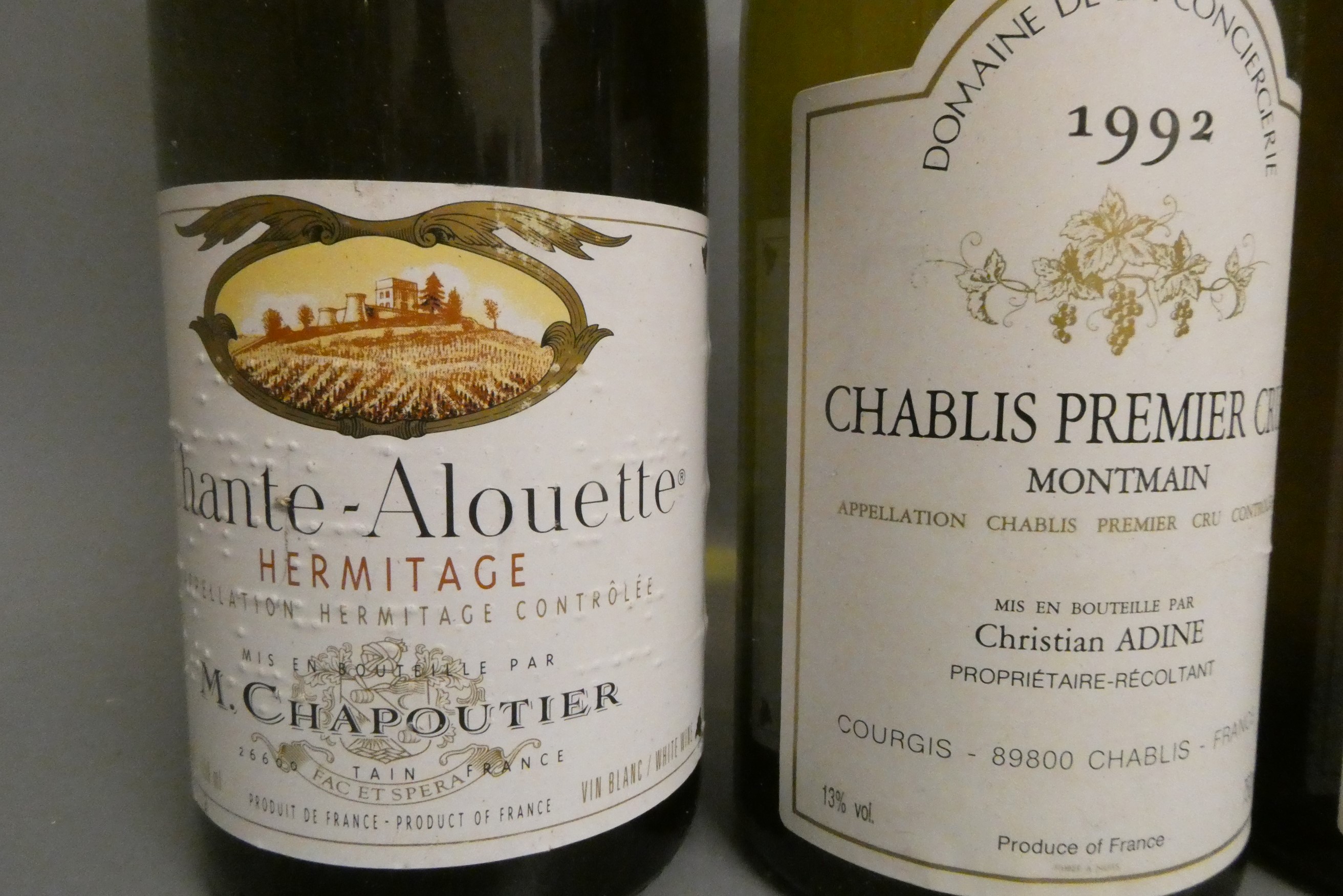 Three bottles Chablis Premier Cru, 1992, montmain, Christian Adine, together with a Chante-Alouette, Image
