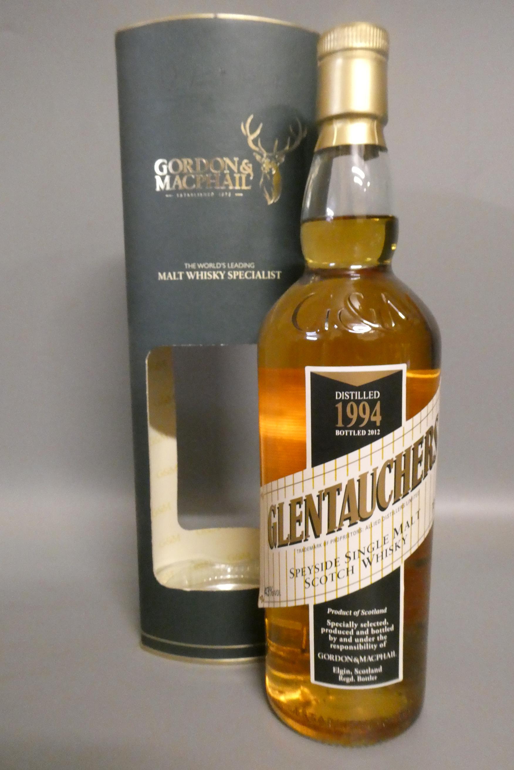 One bottle Glentauchers Speyside single malt scotch whisky, distilled 1994, bottled 2012, Gordon & Image