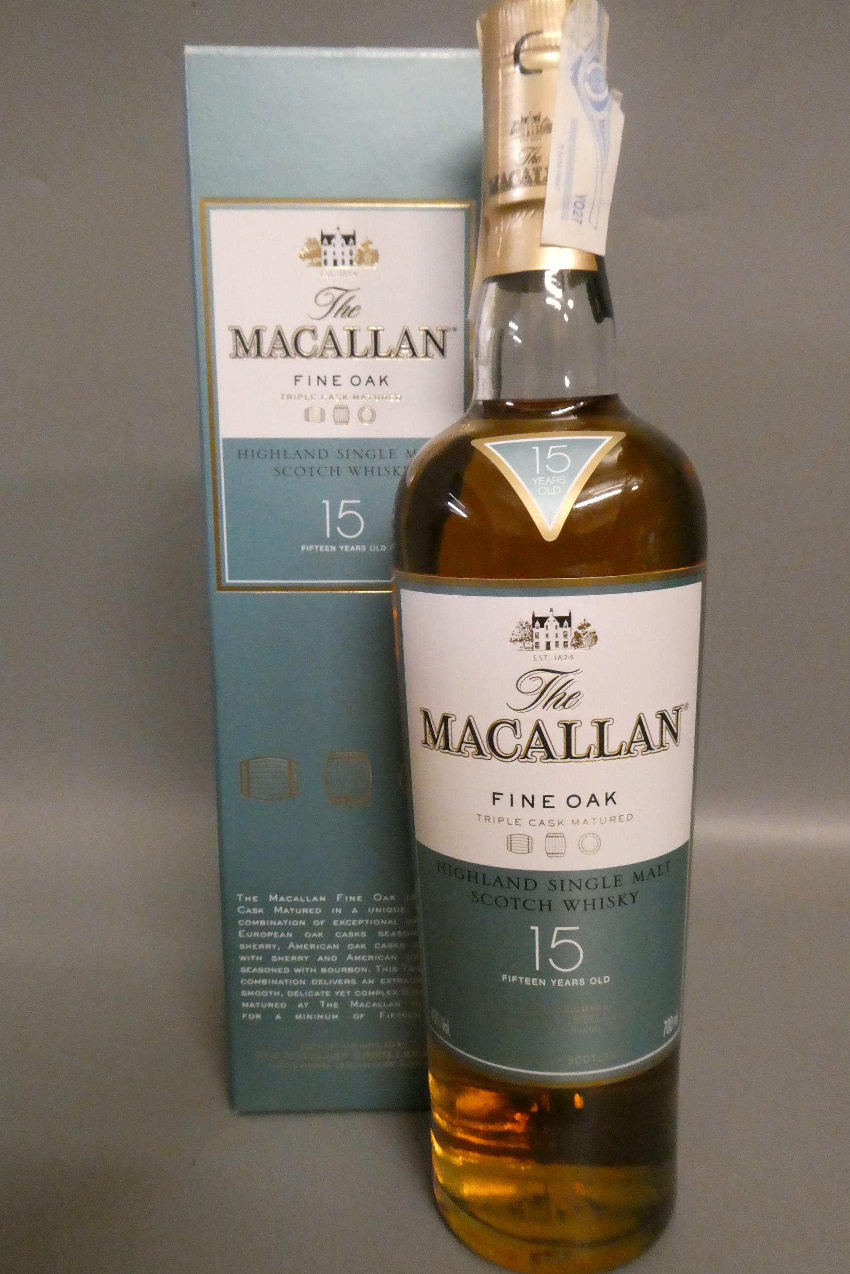 One bottle The Macallan 15yr old Fine Oak triple cask matured Highland single malt scotch whisky, Image