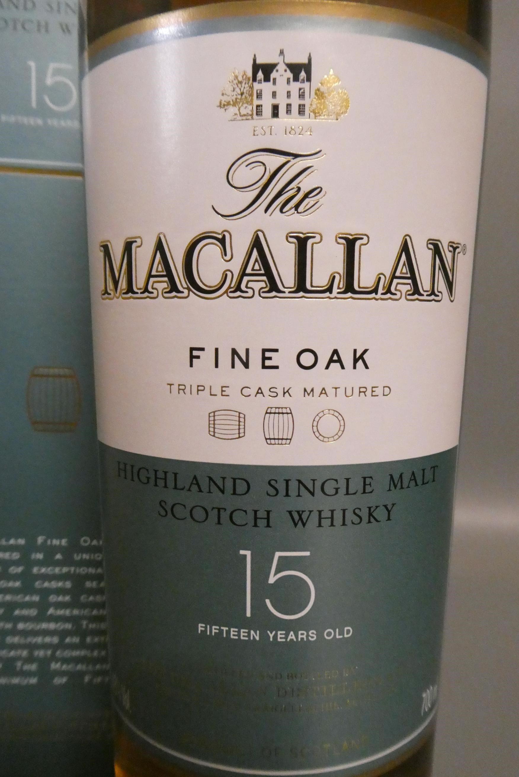 One bottle The Macallan 15yr old Fine Oak triple cask matured Highland single malt scotch whisky, Image