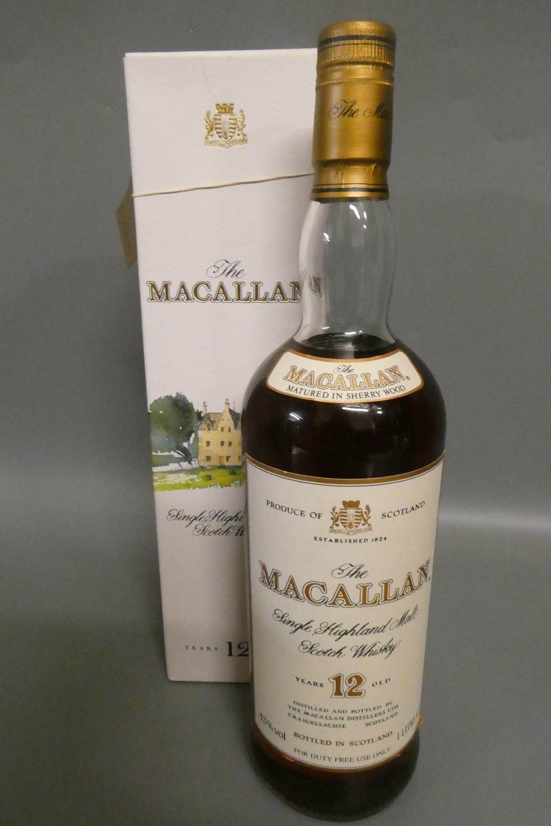 One litre The Macallan 12yr old single Highland malt scotch whisky, matured in Sherry wood, boxed, Image