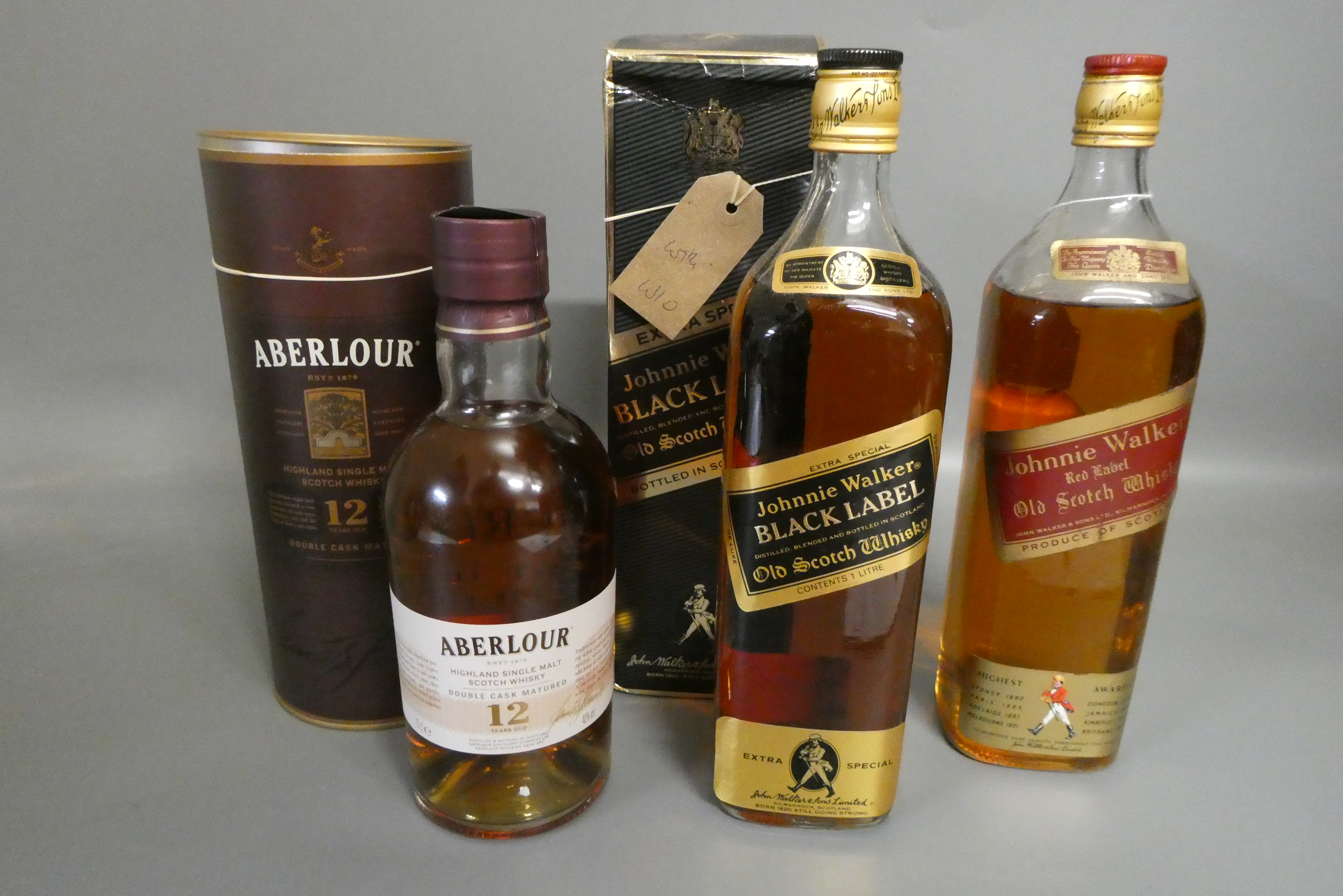 Three bottles whisky, comprising a 70cl Aberlour 12yr old double cask single malt in tube, 1litre Image