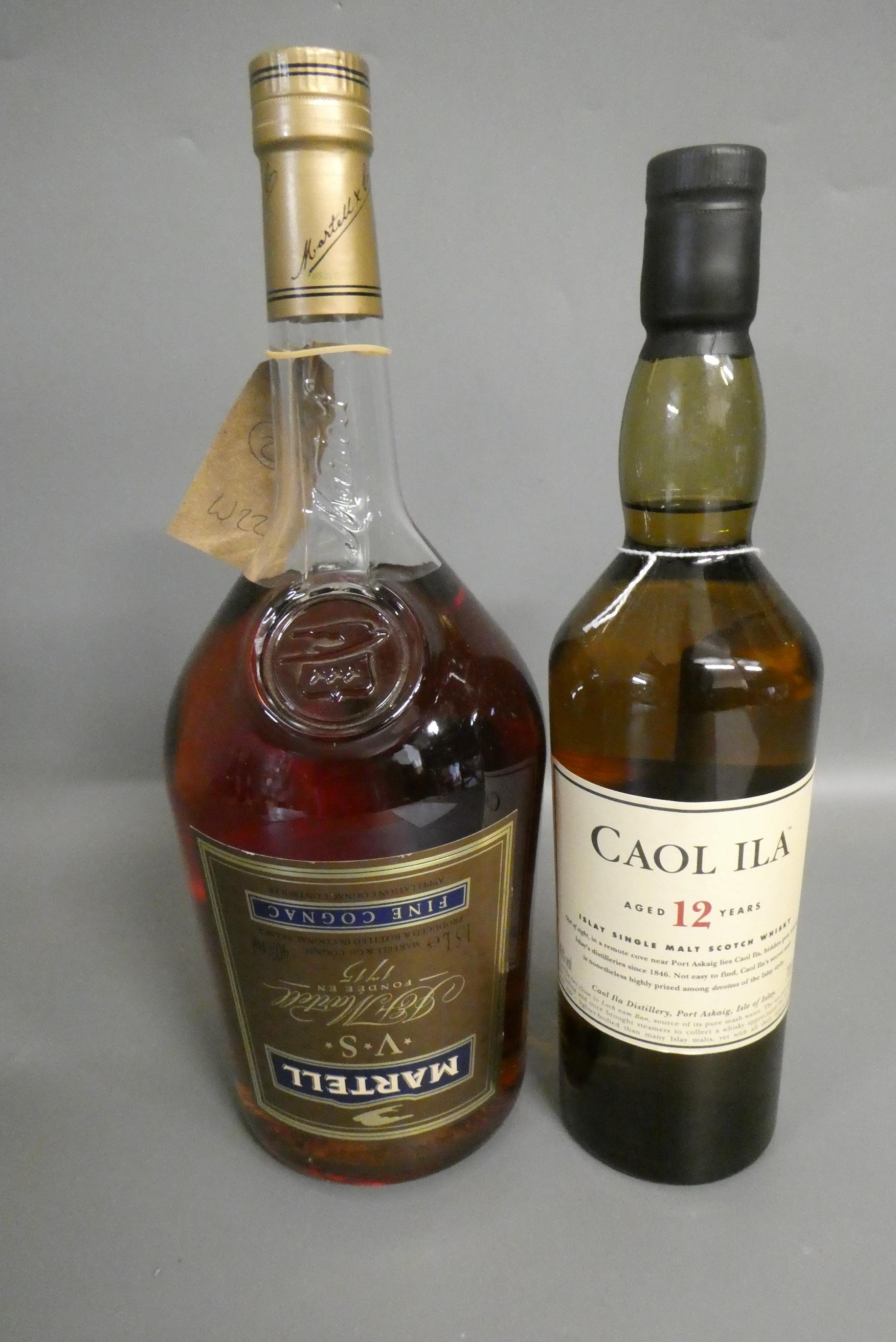 Two bottles of spirit, comprising a 70cl Caol Ila 12 year old Islay single malt Scotch whisky and a Image