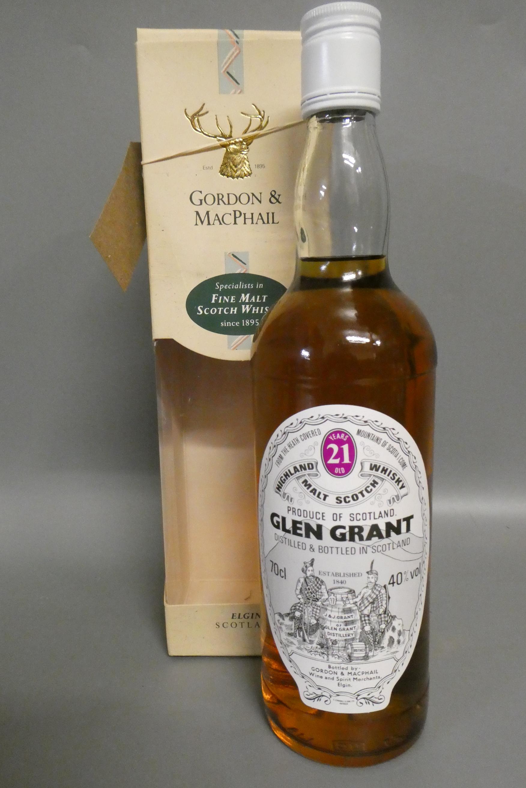 One bottle Glen Grant 21 year old Highland malt Scotch whisky, bottled by Gordon & Macphail, boxed, Image
