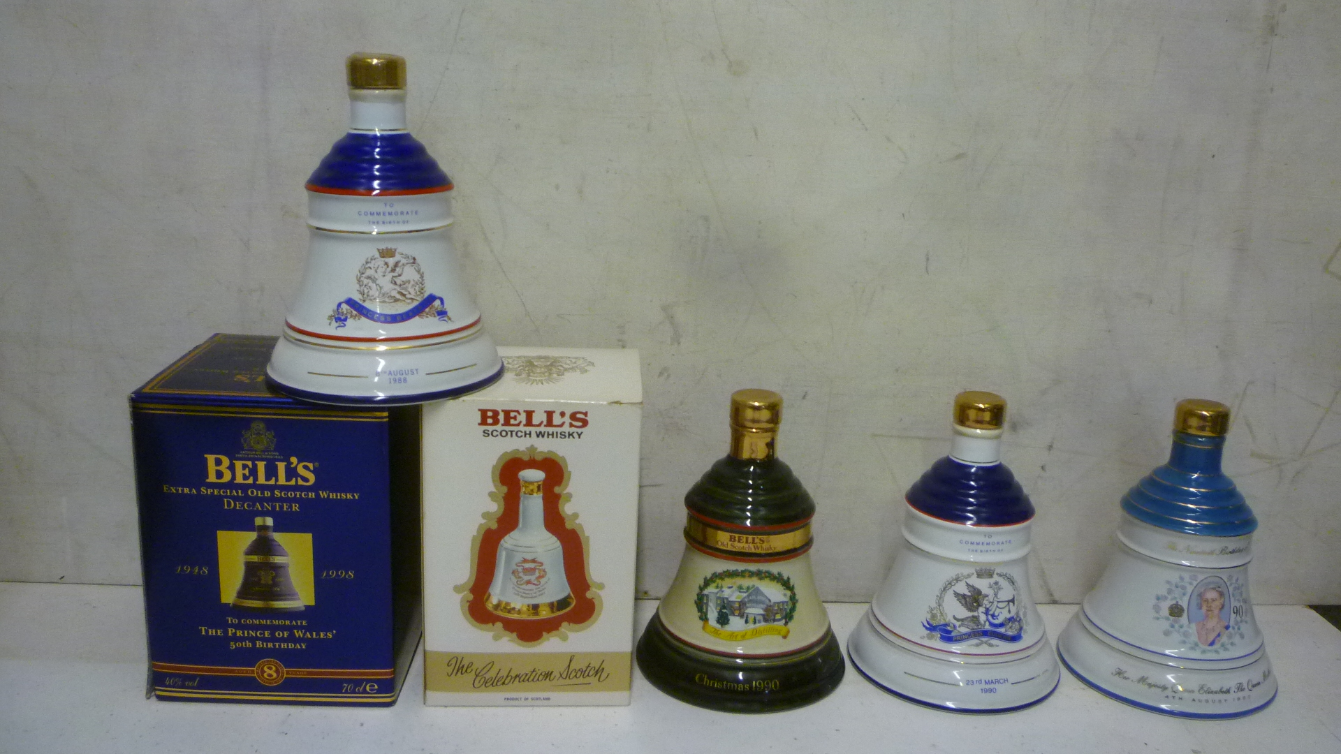 Six Bell's commemorative decanters for Christmas 1990 Image