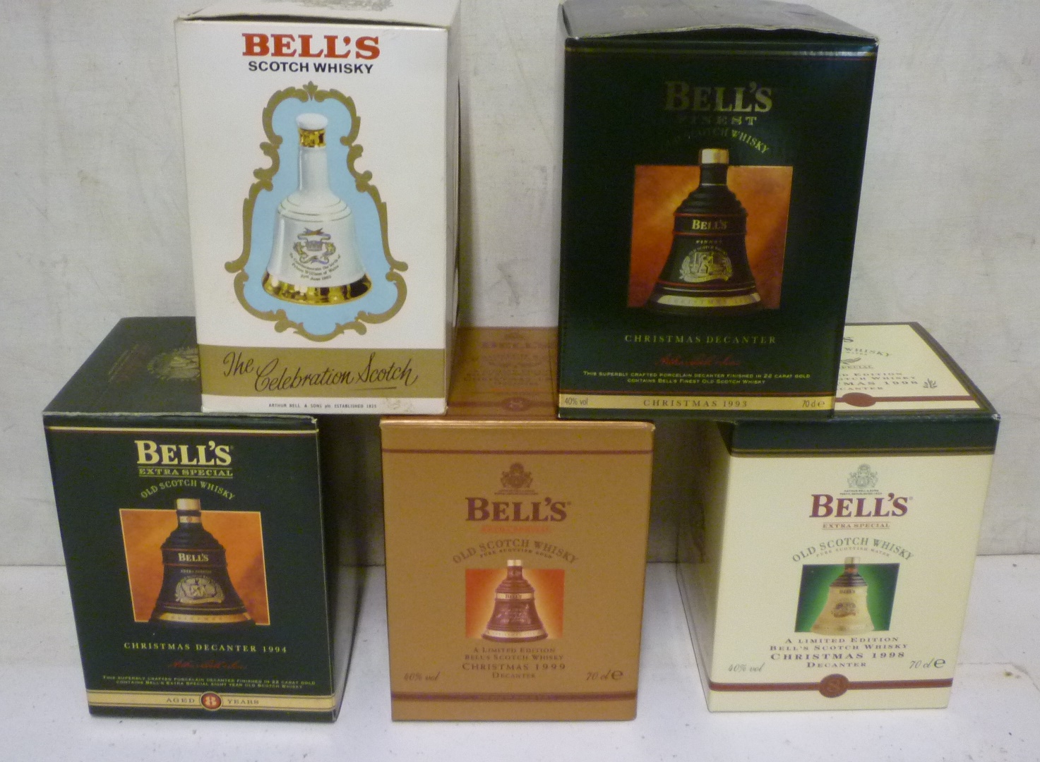 Five Bell's commemorative decanters for Christmas 1993 Image
