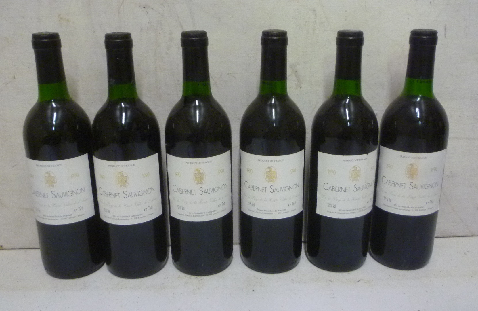 Six bottles 1990 Cabernet Sauvignon Vin de Pays Haute Vallee de L'Aude Image