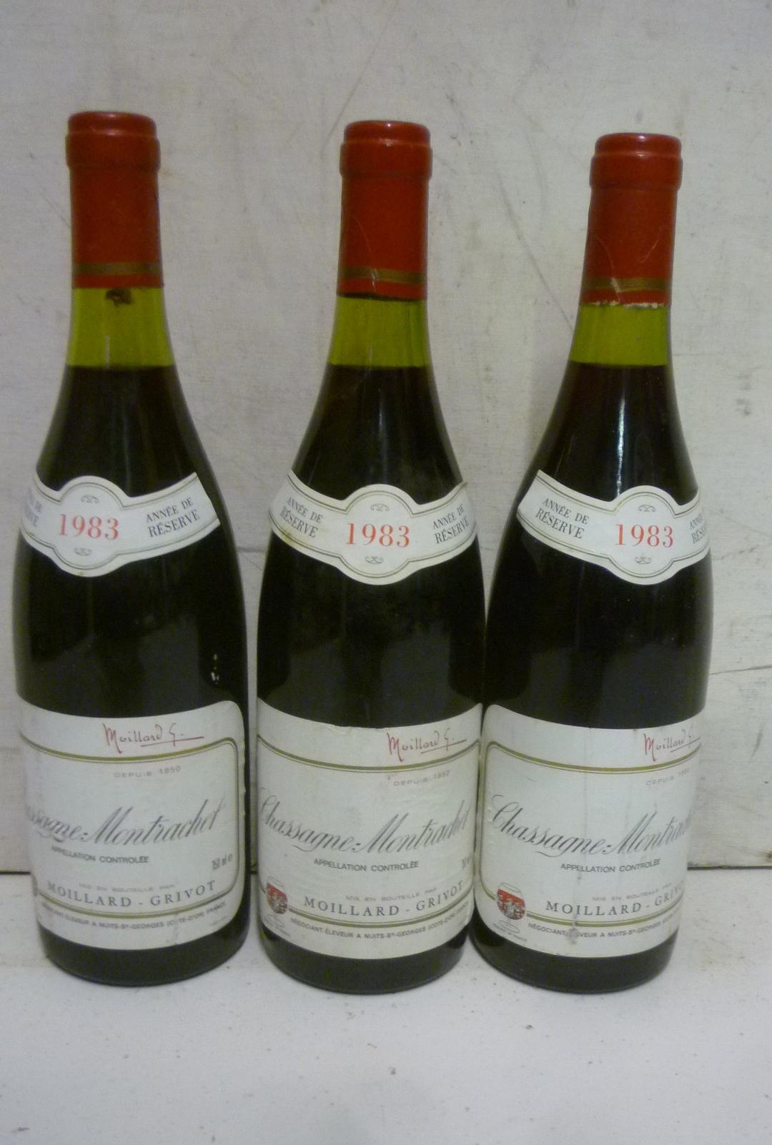 Three bottles 1983 Chassagne-Montrachet Moillard-Grivot Image