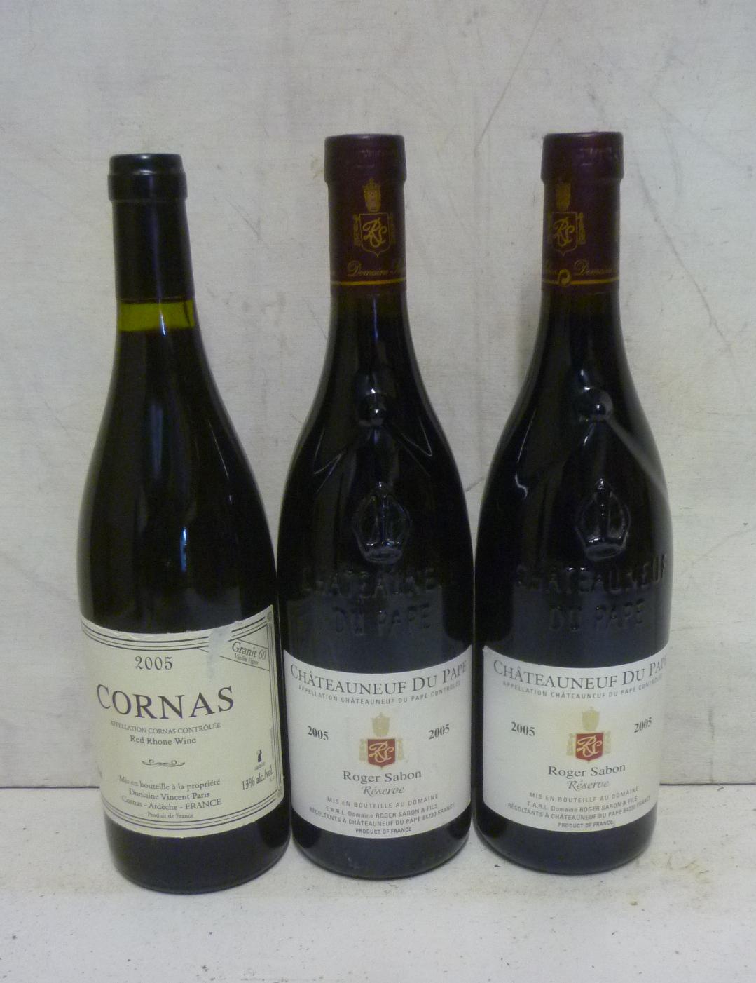Two bottles 2005 Chateauneuf-du-Pape Roger Sabon and one bottle 2005 Cornas Image