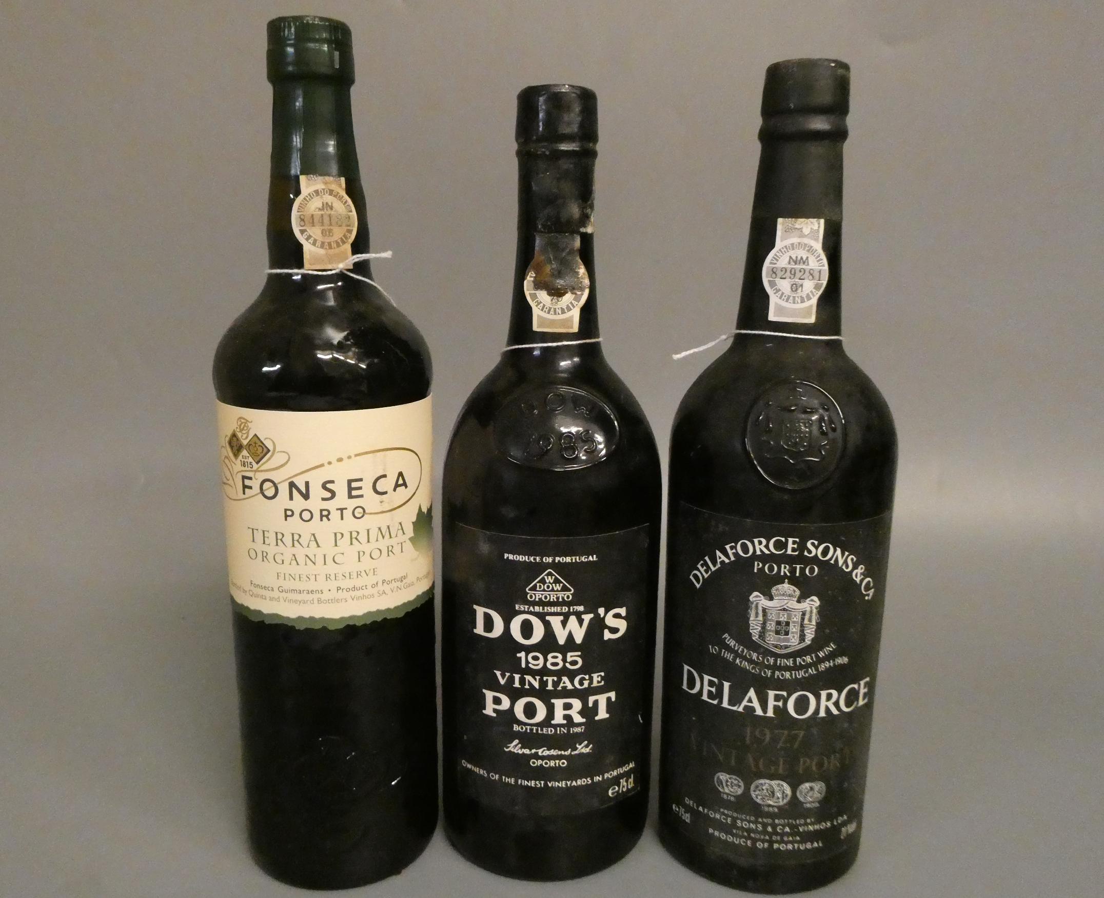 3 bottles port, comprising 1 Dow's 1985, 1 Delaforce 1977 & 1 Fonseca Terra Prima (Est. plus 24% Image