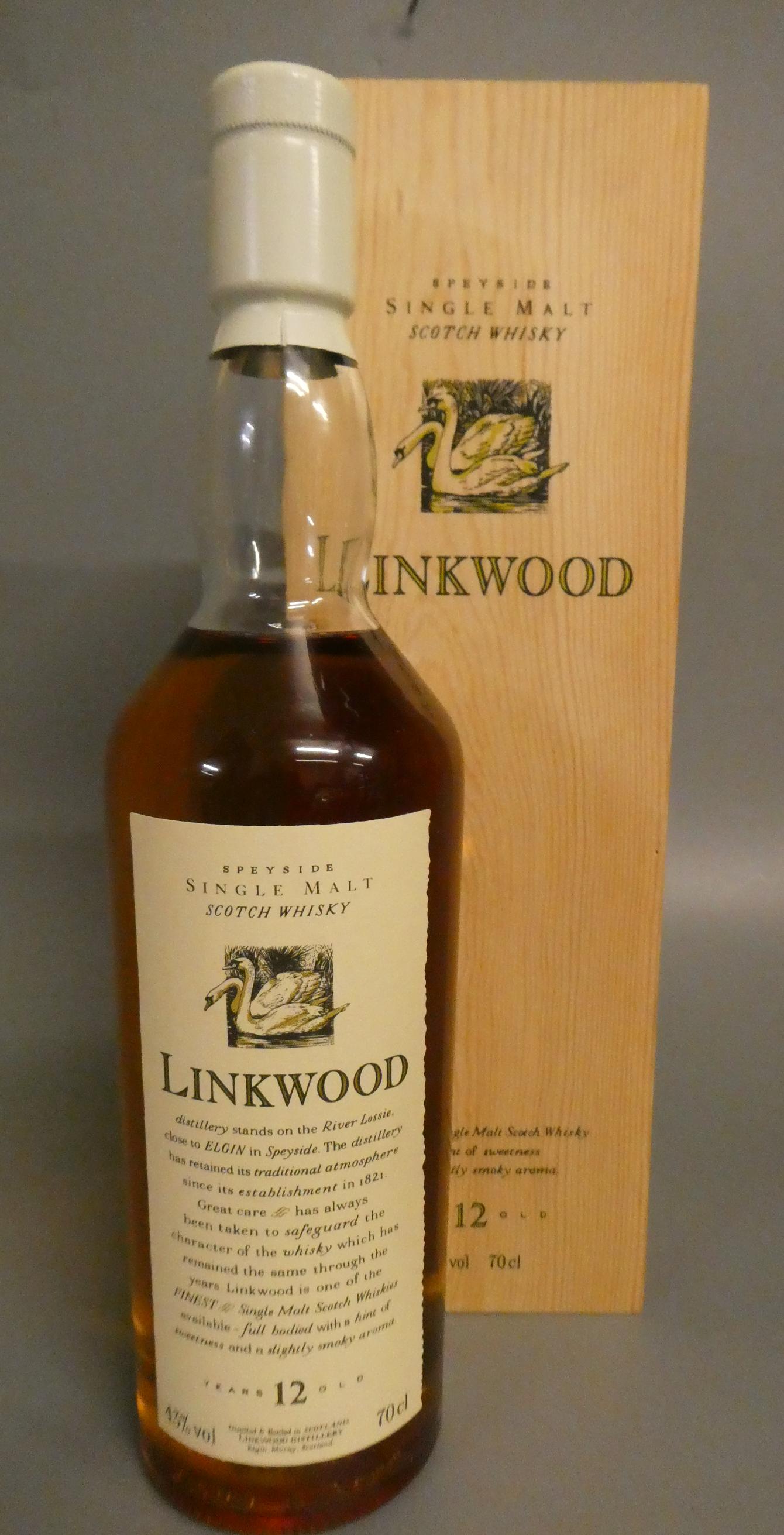 1 bottle Linkwood 12 year old Speyside single malt whisky, 43%, wood box (Est. plus 24% premium inc. Image