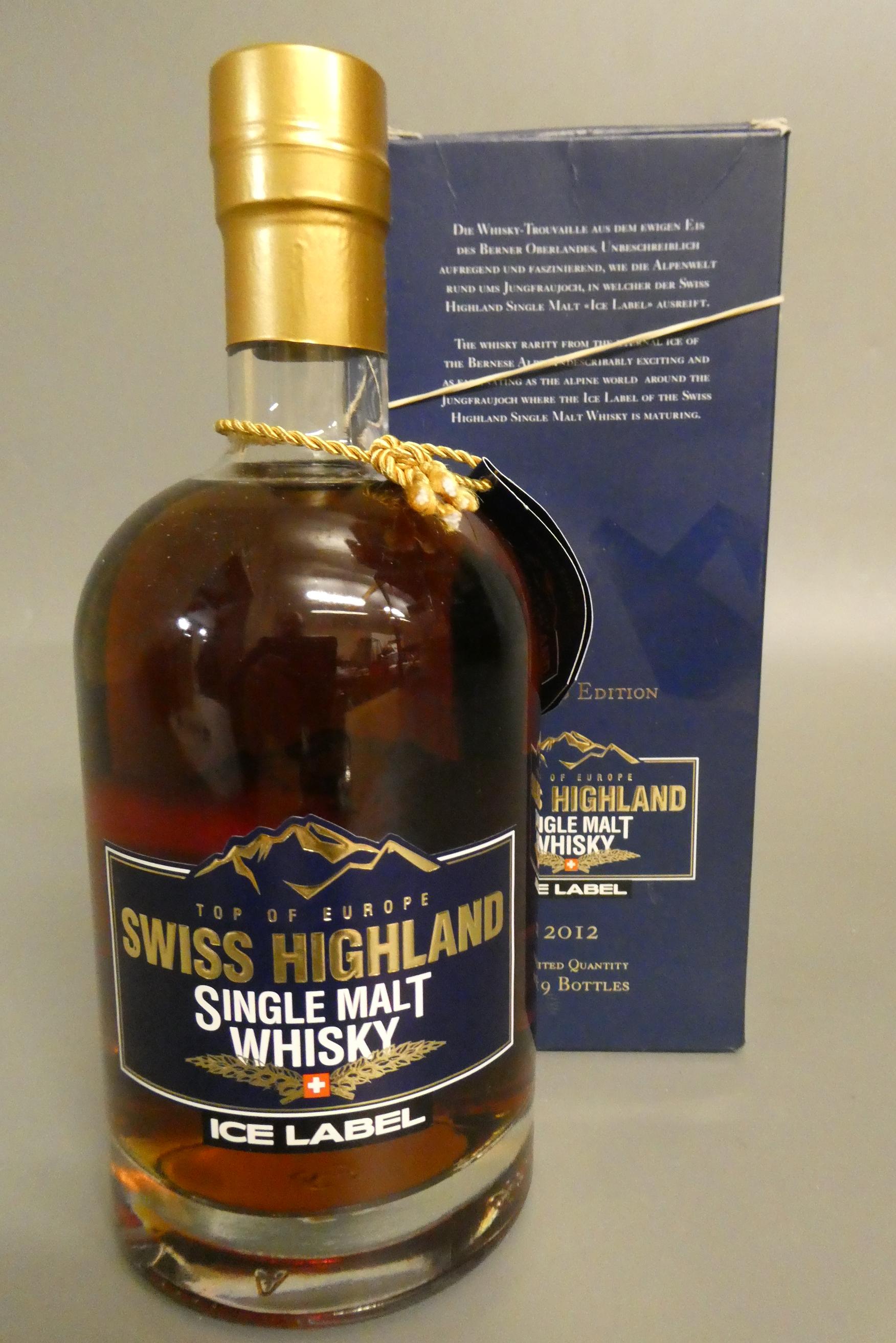 1 bottle Swiss Highland single malt whisky, Ice Label, limited production, 50cl, 59.3%, boxed (Est. Image