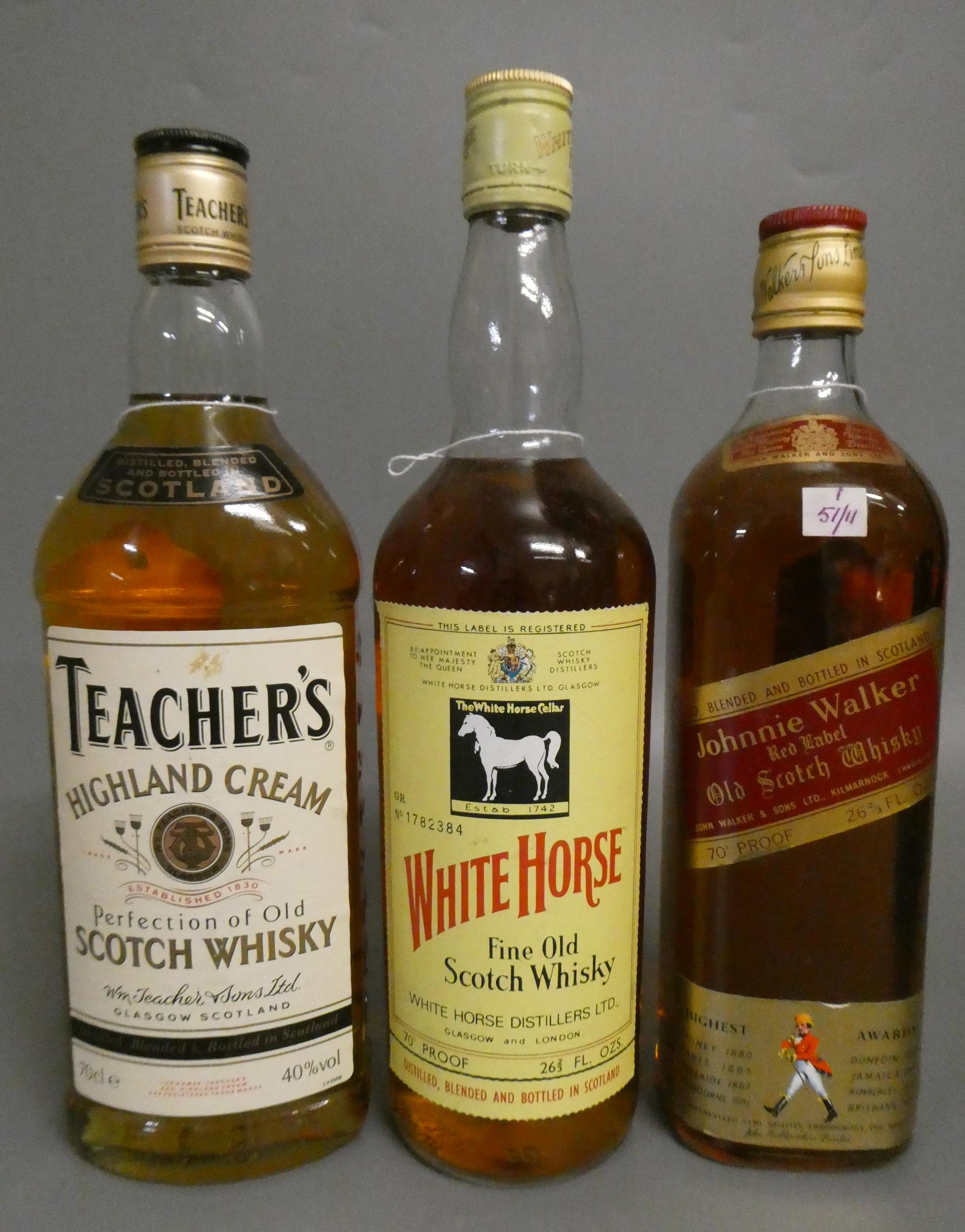 1 bottle White Horse fine old scotch whisky, 70°, together with a Johnnie Walker red label old Image