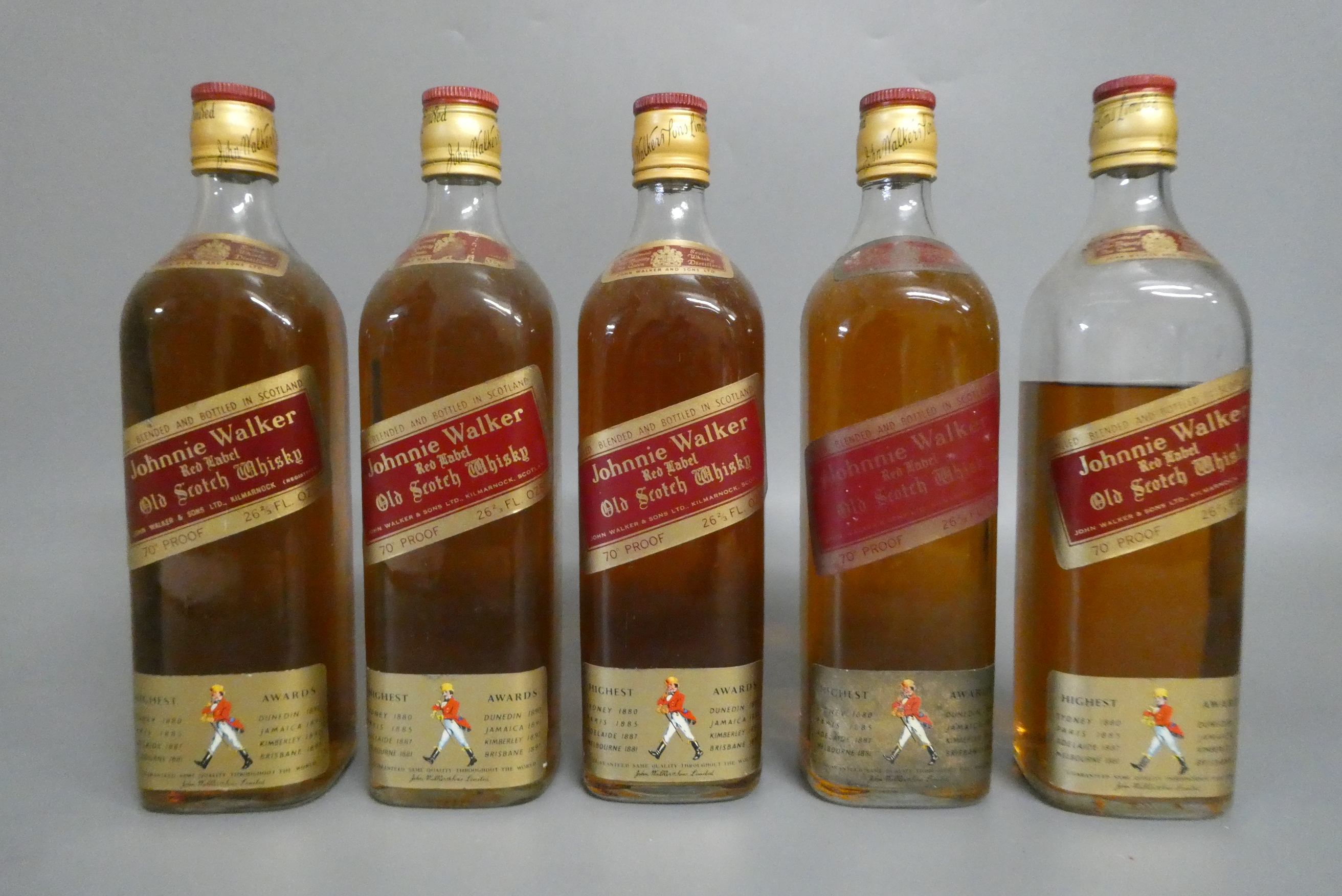 5 bottles Johnnie Walker Red Label Old Scotch Whisky, 70°, 26 3/4 fl. ozs. (Est. plus 24% premium Image