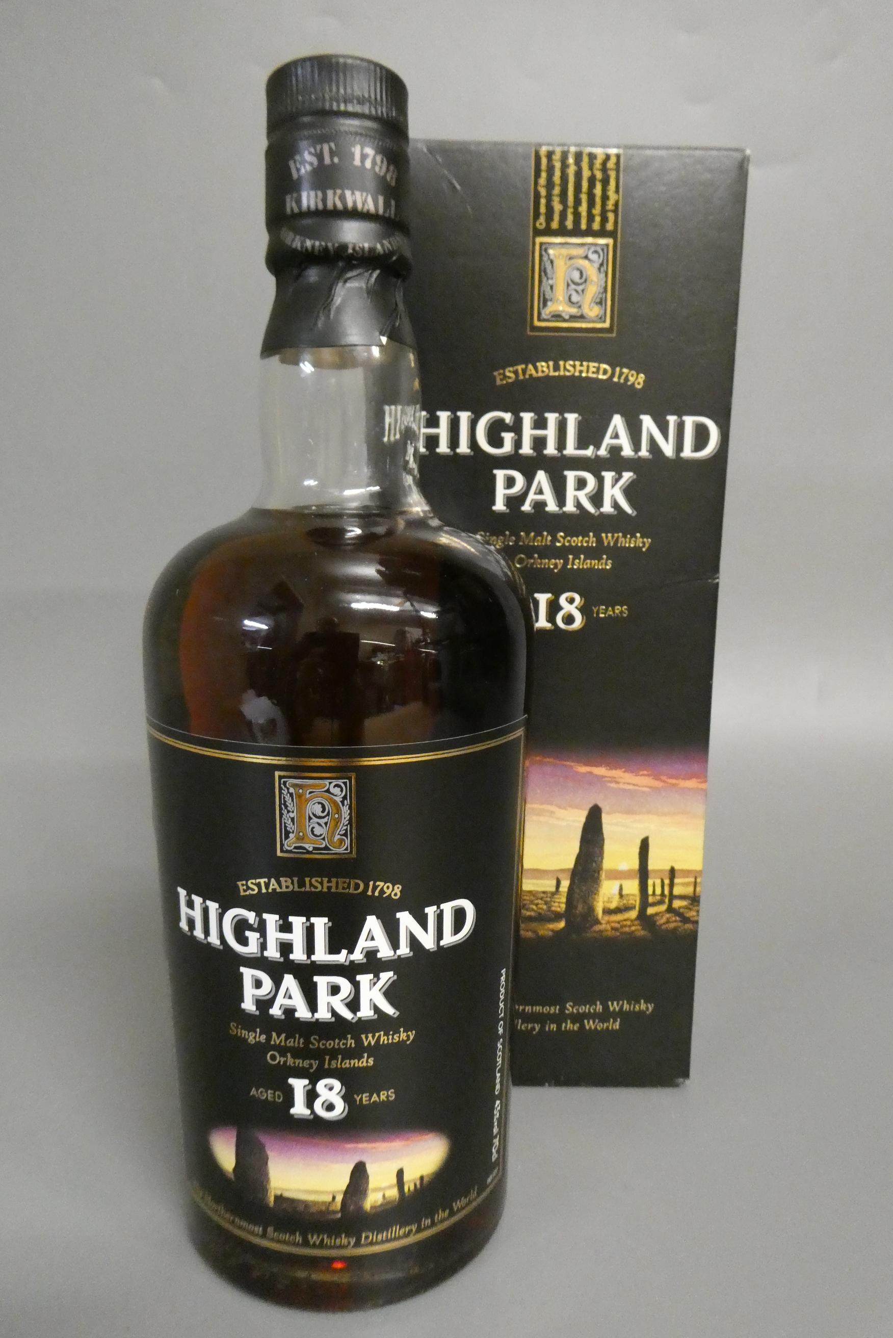 1 bottle Highland Park 18 year old Orkney single malt whisky, 43%, boxed (Est. plus 24% premium inc. Image