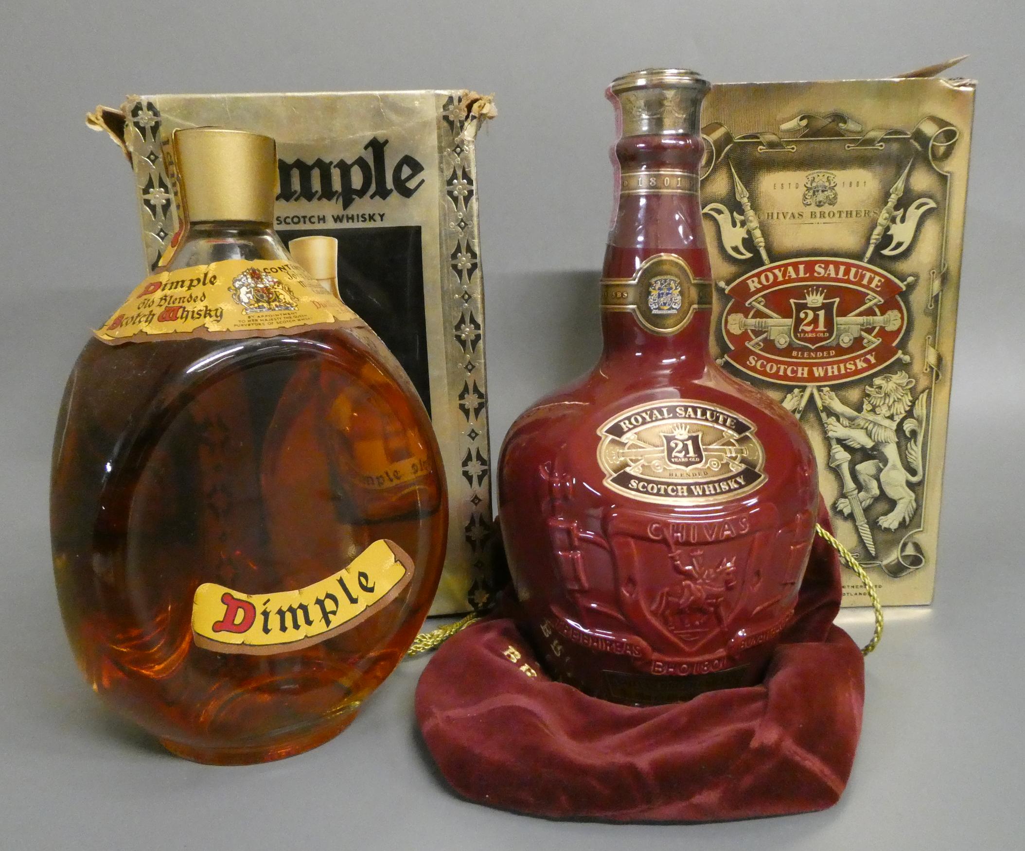 1 decanter Chivas Regal Royal Salute 21 year old whisky, with bag and box, together with 1 litre Image