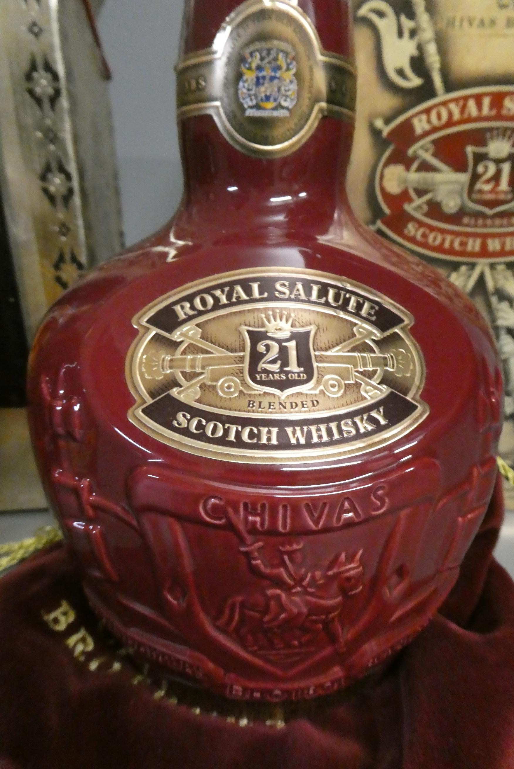 1 decanter Chivas Regal Royal Salute 21 year old whisky, with bag and box, together with 1 litre Image