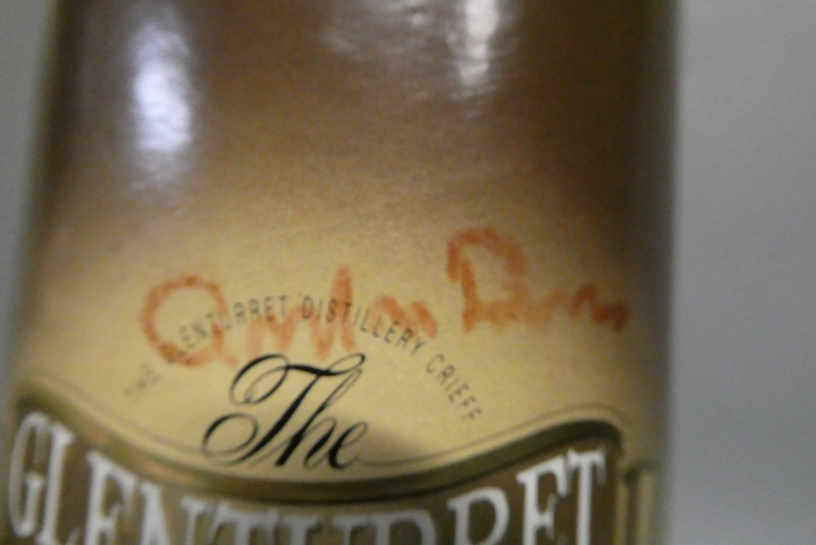 1 bottle Glenturret 12 year old single Highland malt whisky, tube signed by Gordon Brown & Tony Image