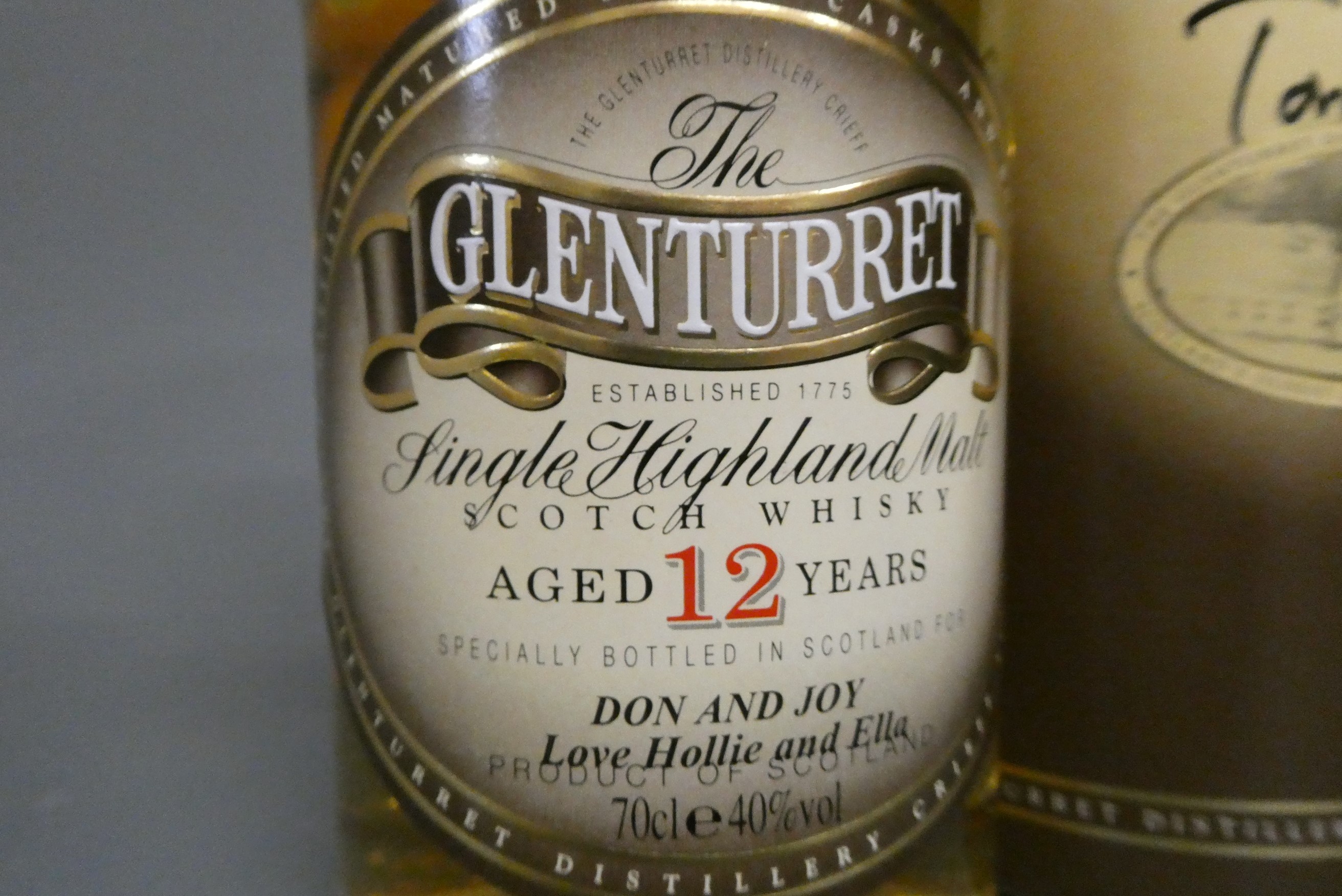 1 bottle Glenturret 12 year old single Highland malt whisky, tube signed by Gordon Brown & Tony Image