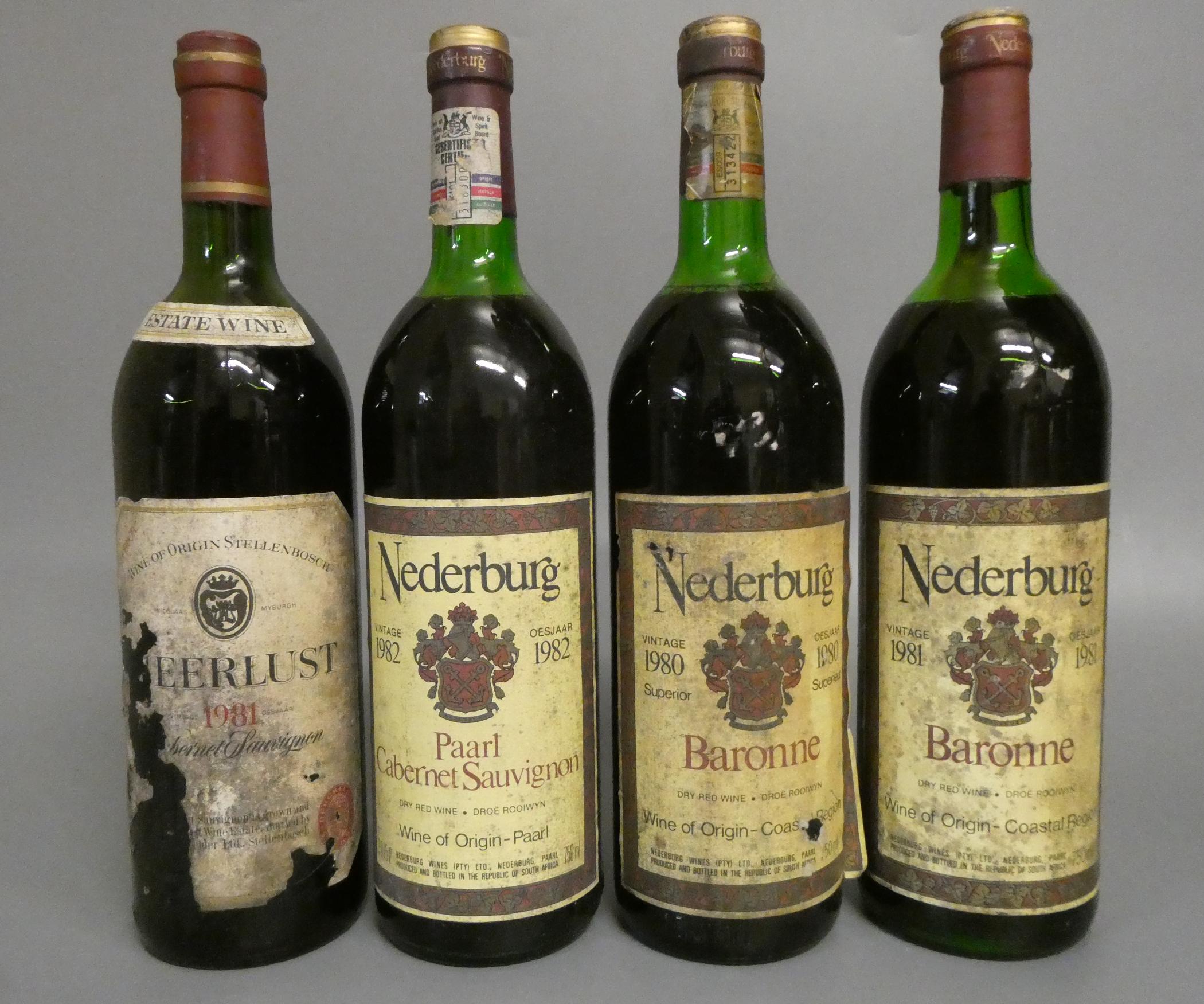 4 bottles of South African red wine, comprising 2 Nederburg Baronne 1980 & 1981, 1 Nederburg Paarl Image