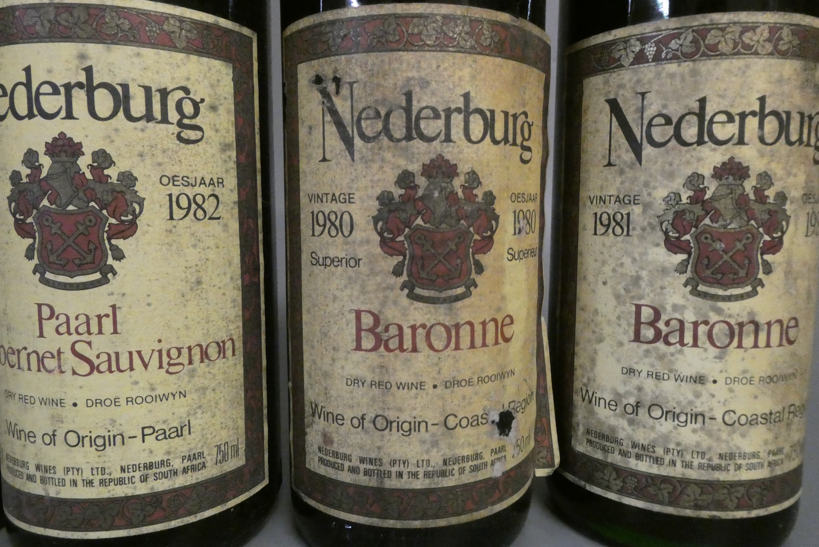4 bottles of South African red wine, comprising 2 Nederburg Baronne 1980 & 1981, 1 Nederburg Paarl Image