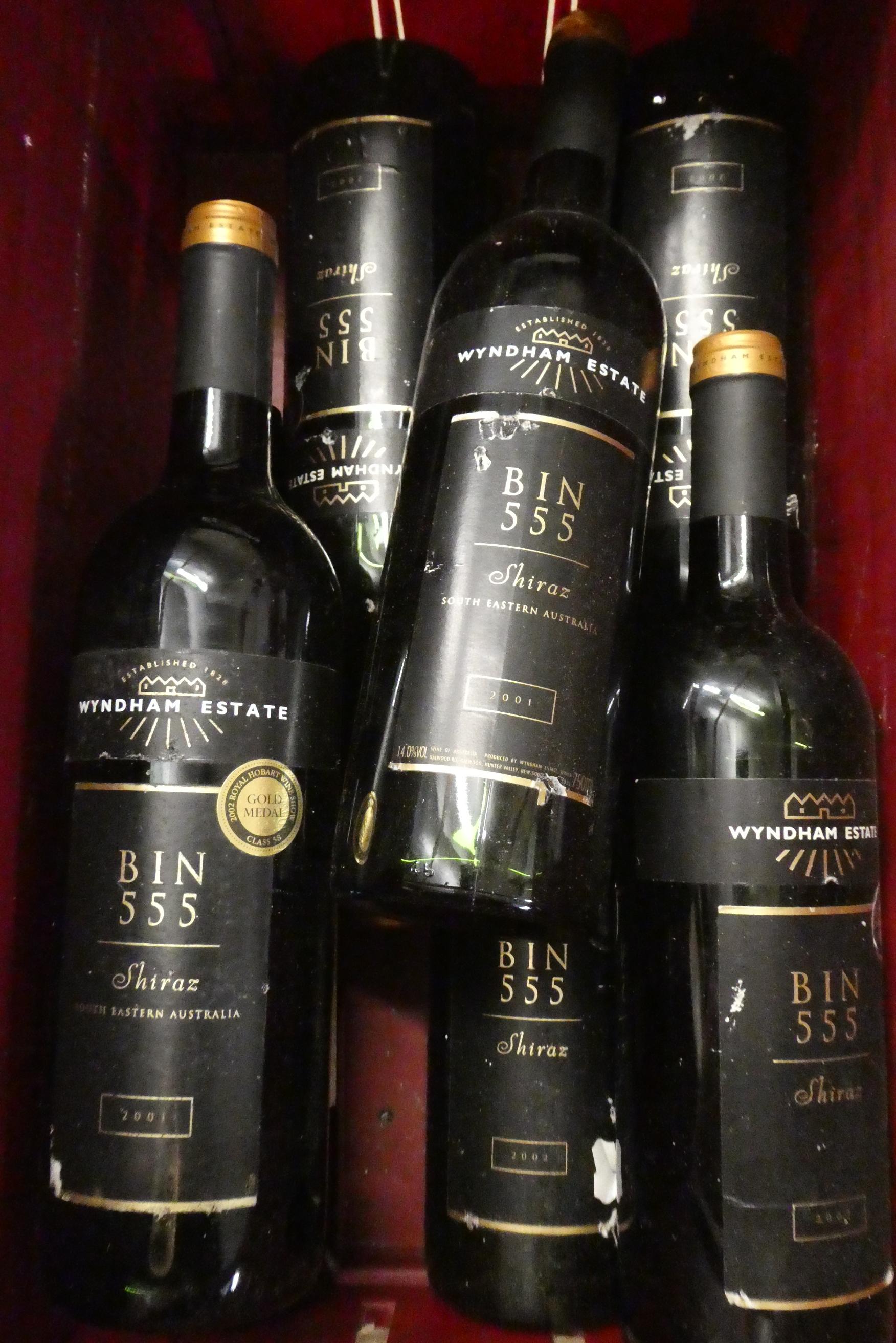 7 bottles of Wyndham Estate Bin 555 Shiraz, comprising 2 2001, 4 2002 and 1 2003 (Est. plus 24% Image