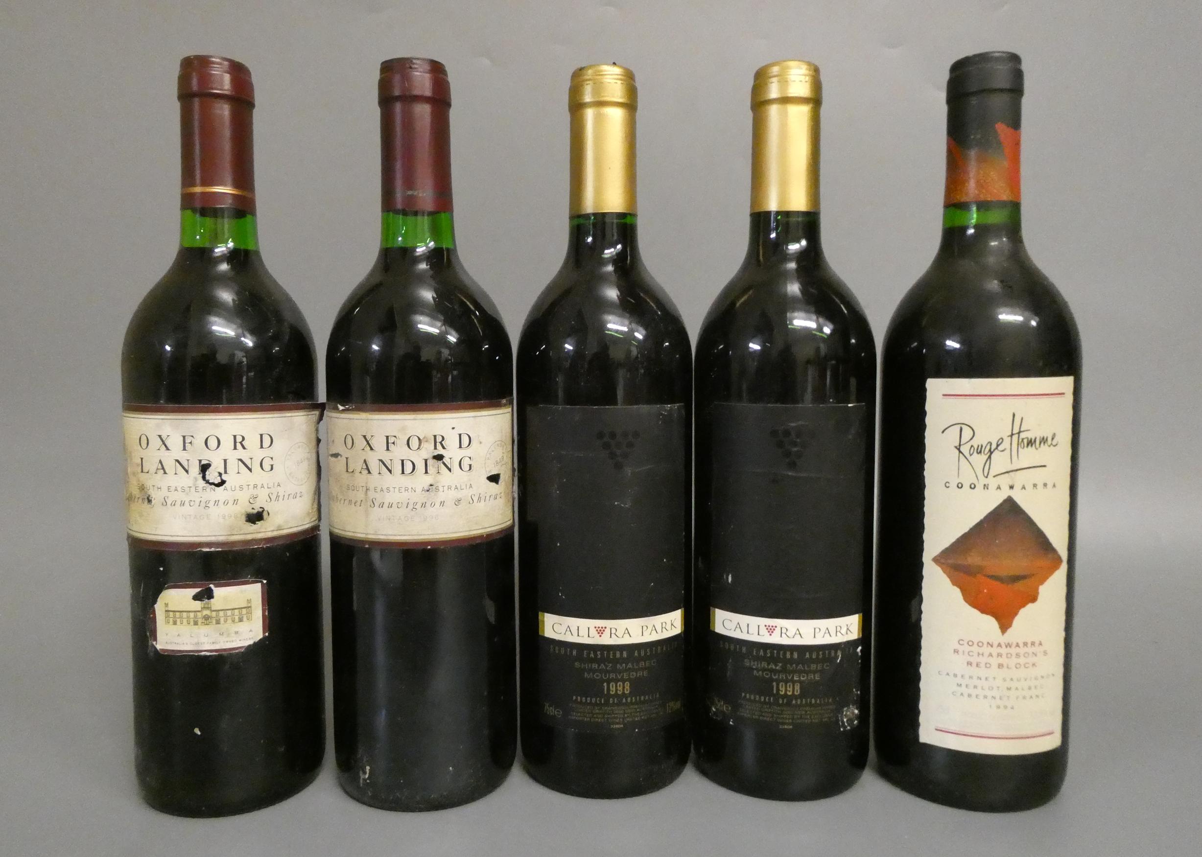 5 bottles of Australian red wine, comprising 1 Callura Park 1998 Shiraz, 1 1996 & 1 1998 Oxford Image