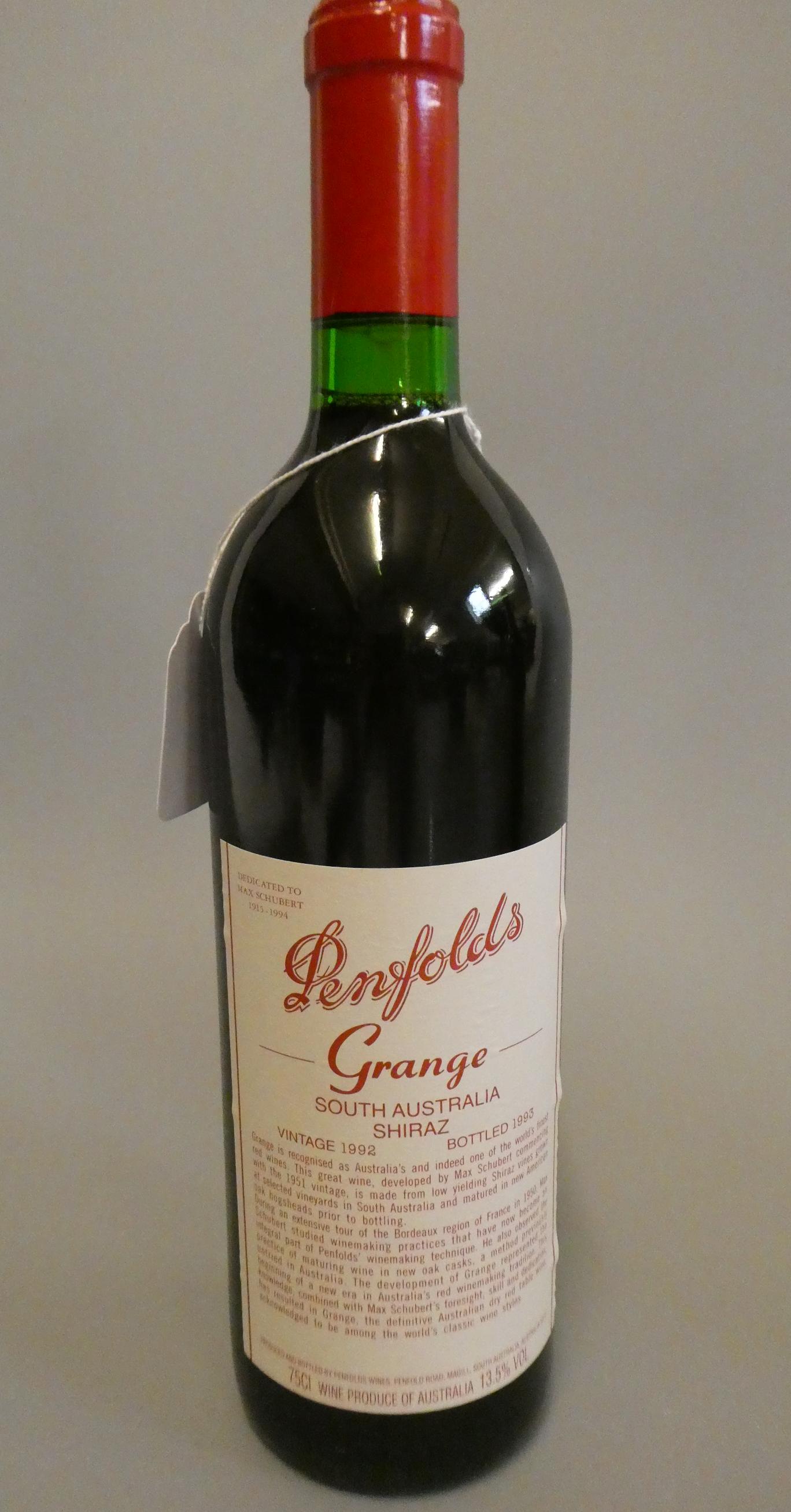 1 bottle Penfolds, 1992, Grange, South Australia Shiraz, bottled 1993 (Est. plus 24% premium inc. Image