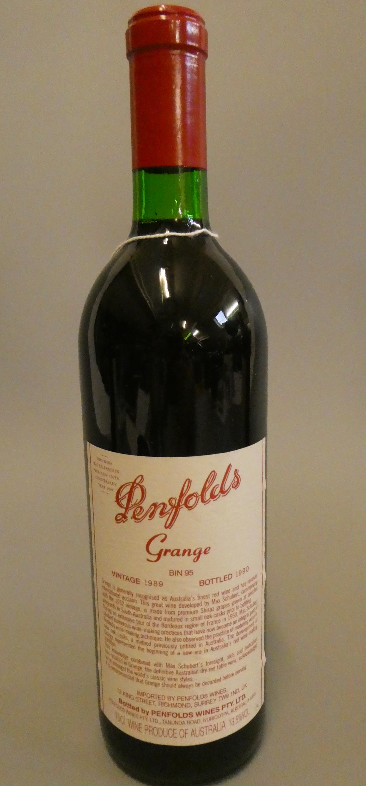 1 bottle Penfolds bin 95, 1989, Grange, shiraz, bottled 1990 (Est. plus 24% premium inc. VAT) Image