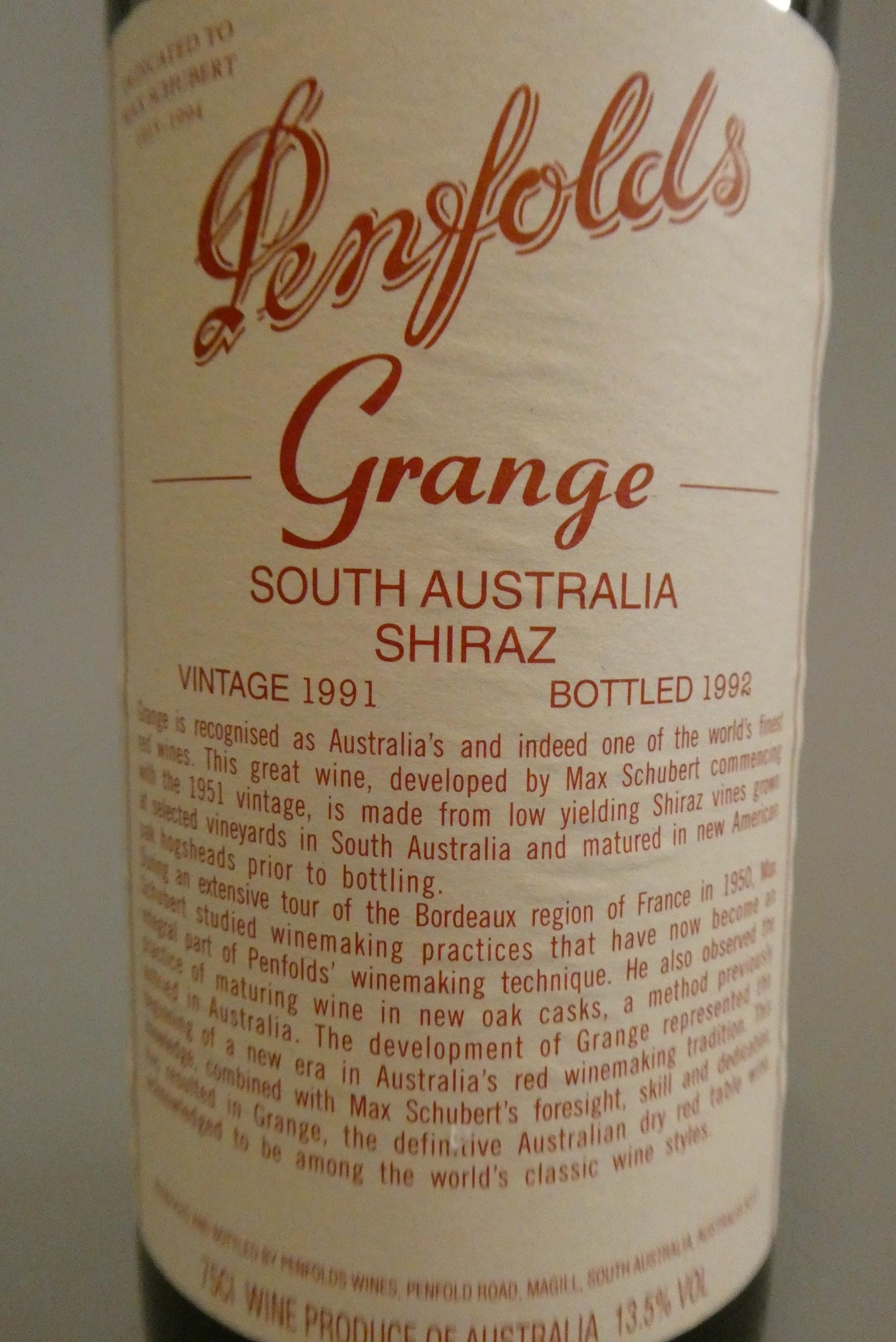 1 bottle Penfolds, 1991, Grange, South Australian Shiraz, bottled 1992 (Est. plus 24% premium inc. Image