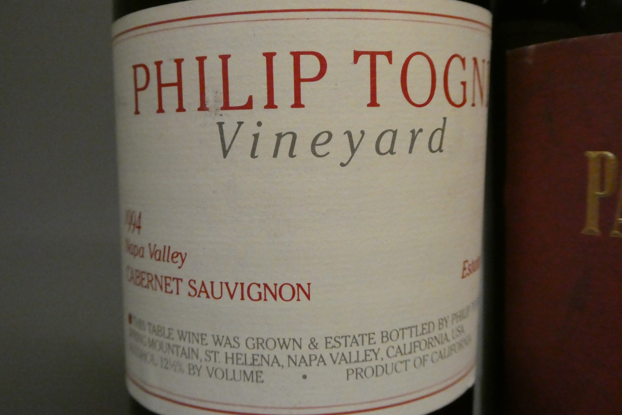 2 bottles Napa Valley 1994 vintage red wines, comprising 1 Pahlmeyer, and 1 Philip Togni cabernet Image