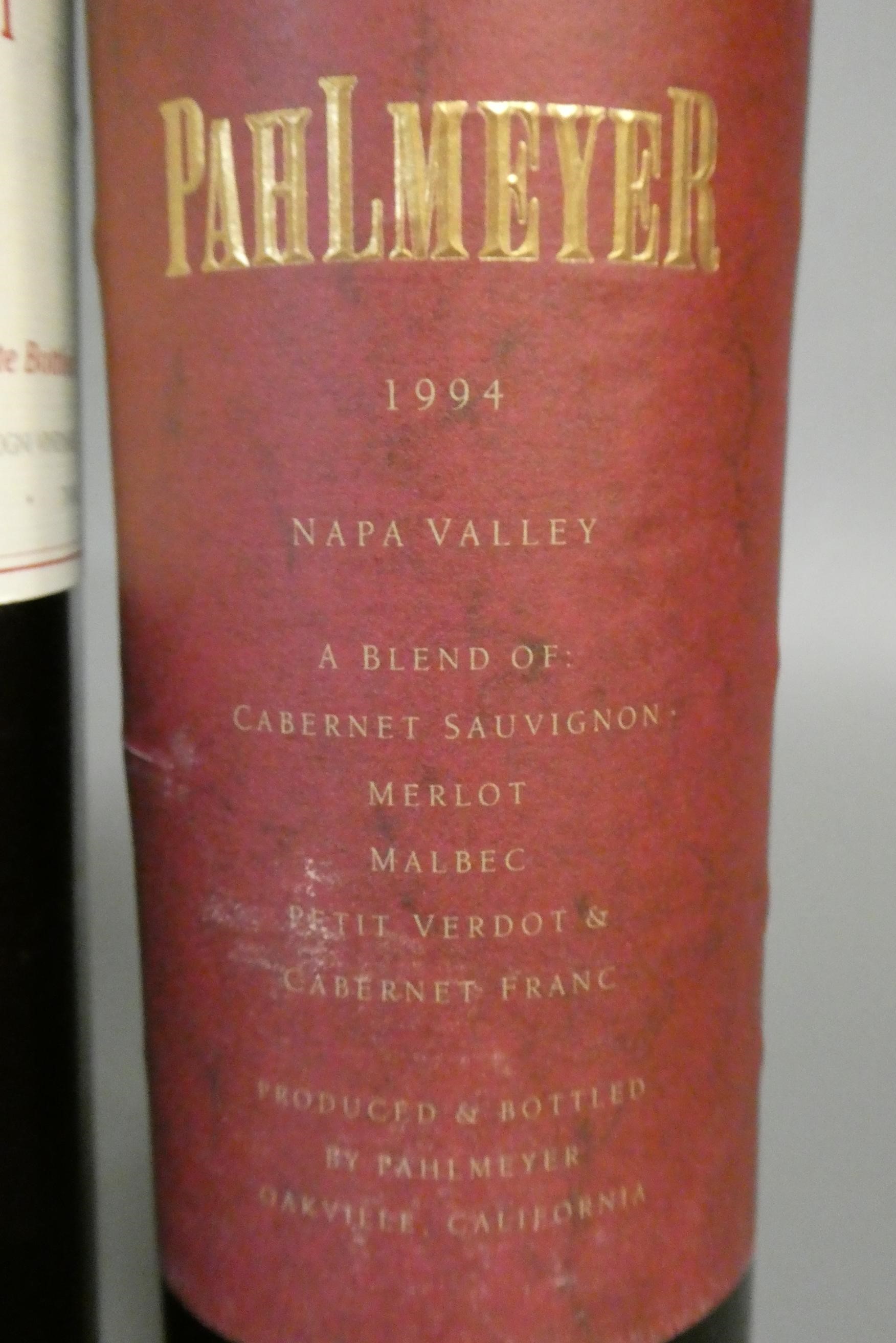 2 bottles Napa Valley 1994 vintage red wines, comprising 1 Pahlmeyer, and 1 Philip Togni cabernet Image