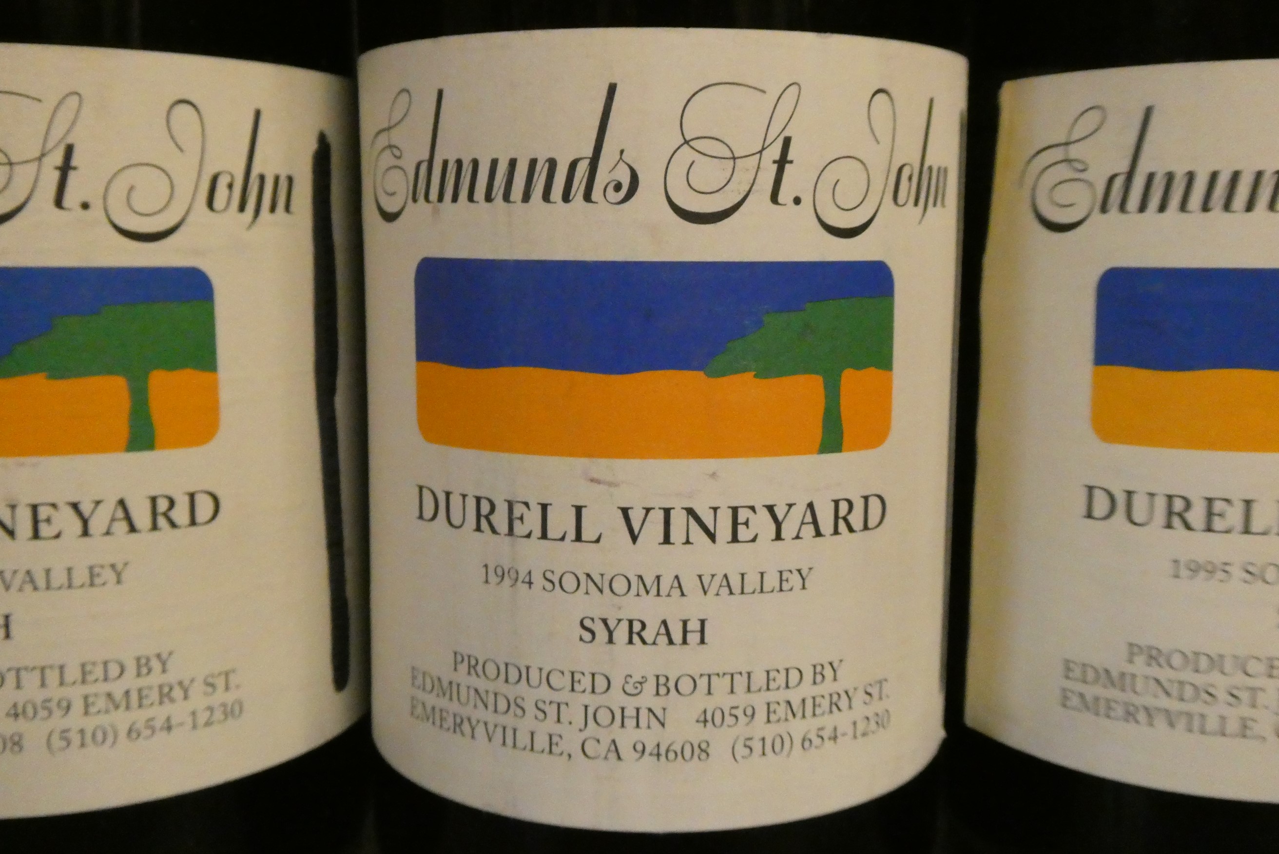 4 bottles Edmunds St. John, Durell Vineyard Syrah, 1992, 1993, 1994 & 1995, Sonoma Valley, together Image