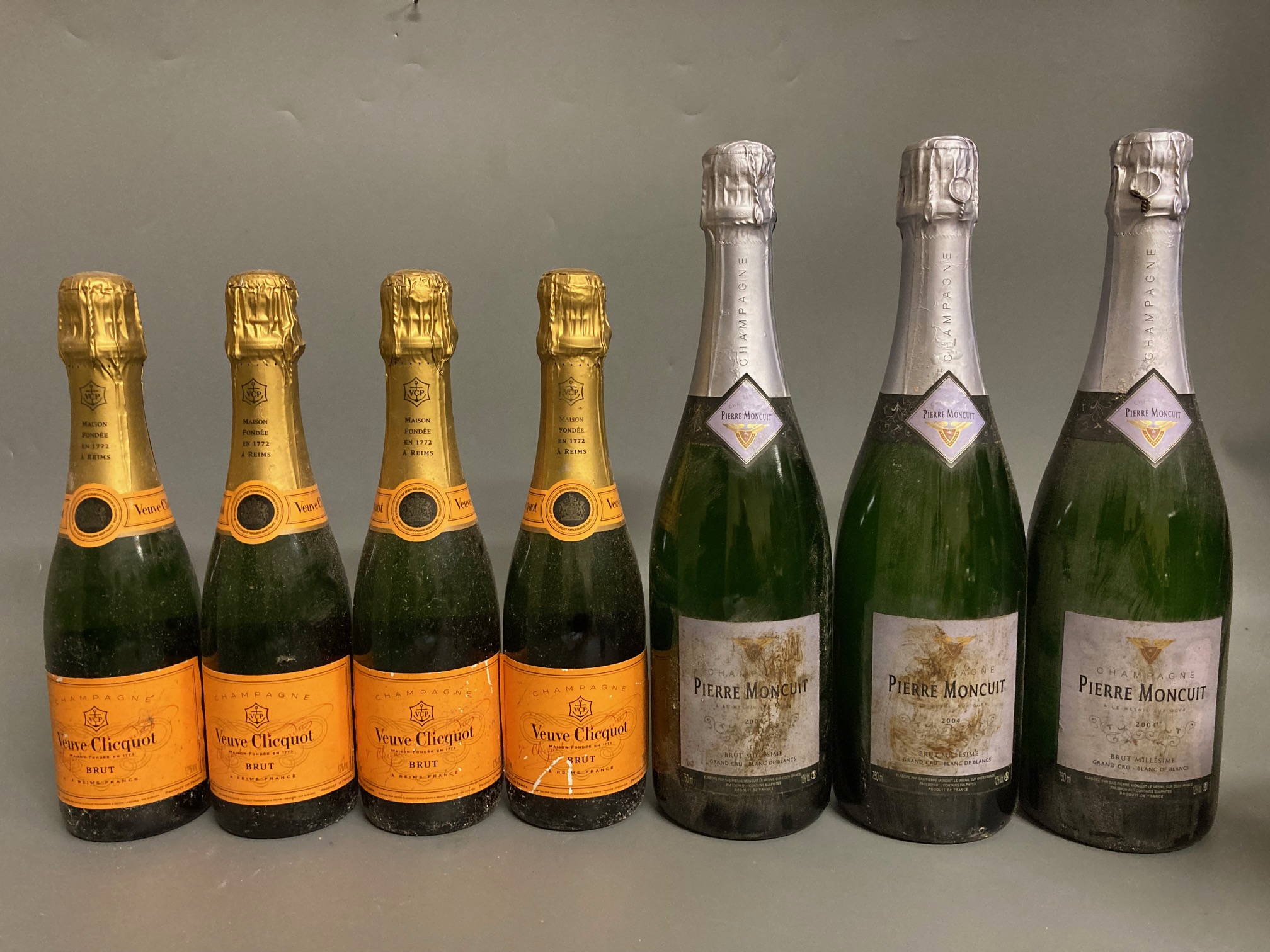 4 half bottles Veuve Clicquot champagne brut, together with 3 2004 Pierre Moncuit, brut millesime Image