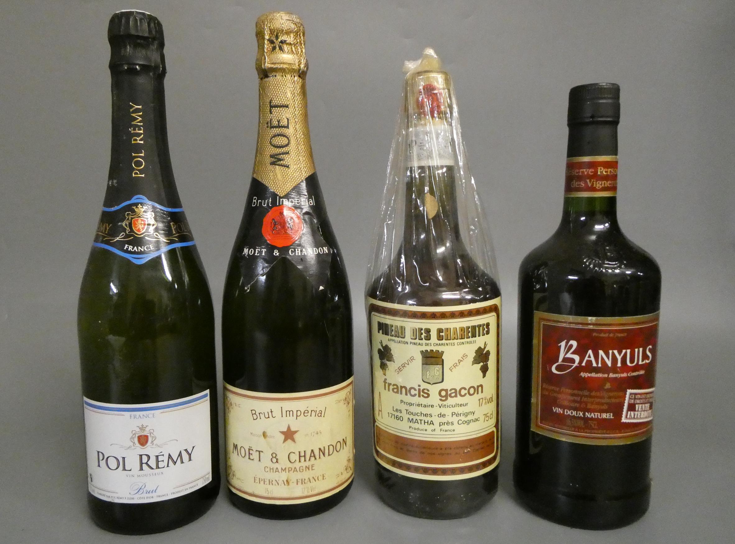 4 bottles comprising 1 Moet & Chandon Brut Imperial champagne, 1 Pol Remy brut, 1 Pineau des Image