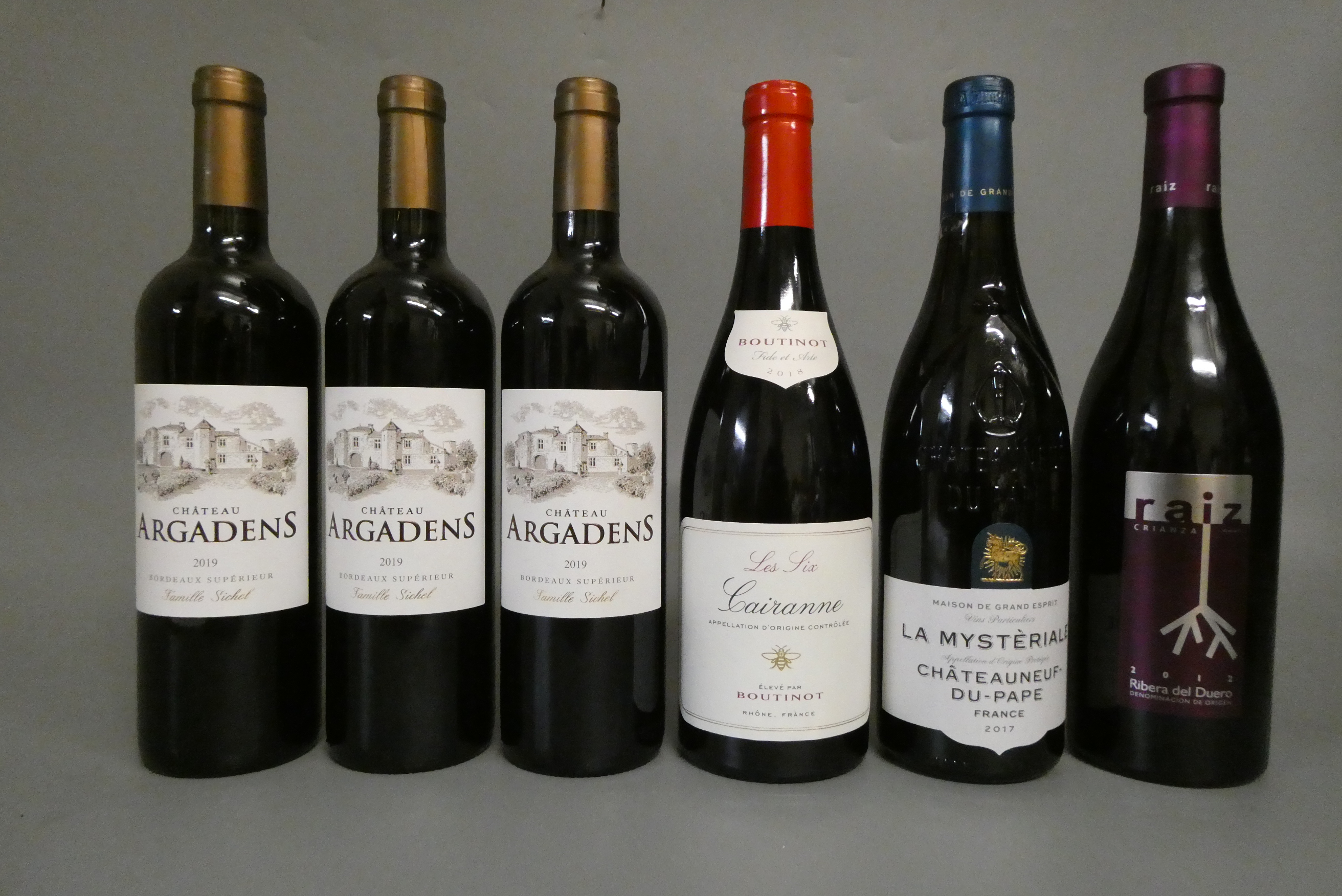 6 bottles of French wine, comprising 3 2019 Chateau Argadens bordeaux, 1 2018 Cairanne, 1 2017 La Image