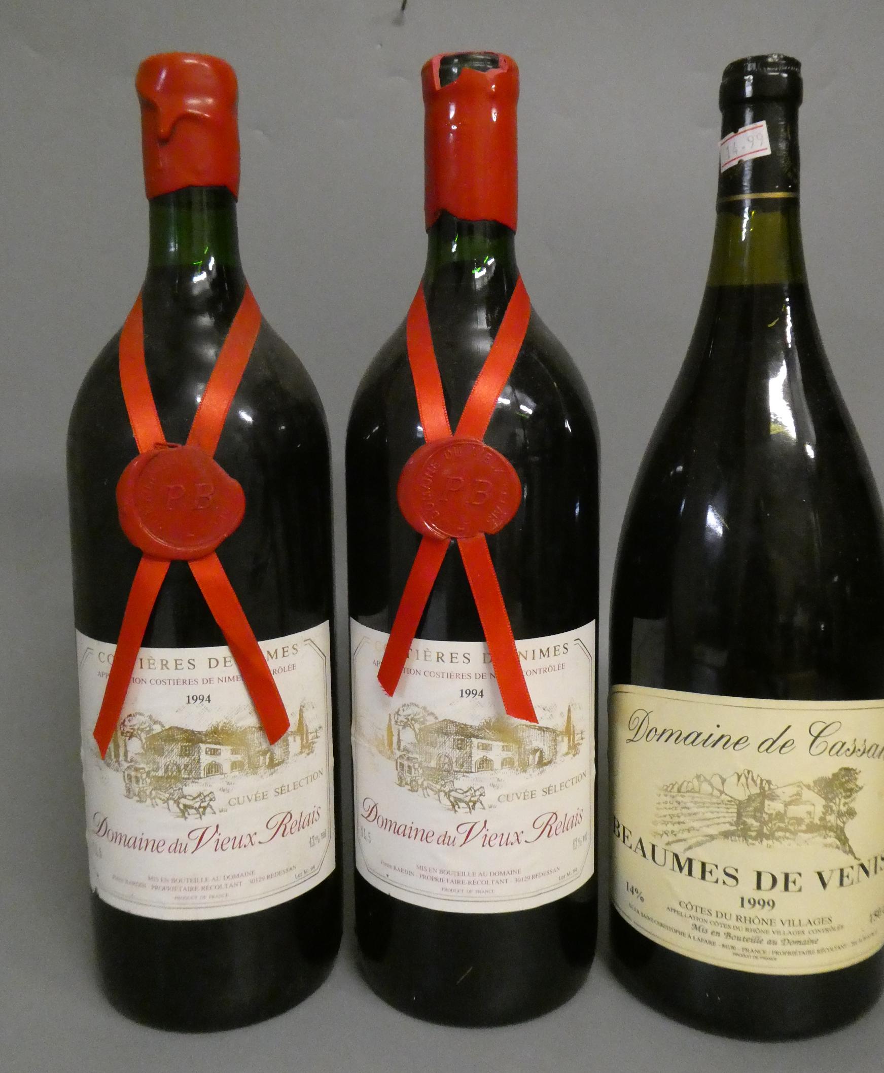 3 magnums of French red, comprising 2 1994 Domaine du Vieux Relais and 1 1999 Beaumes de Venise, Image