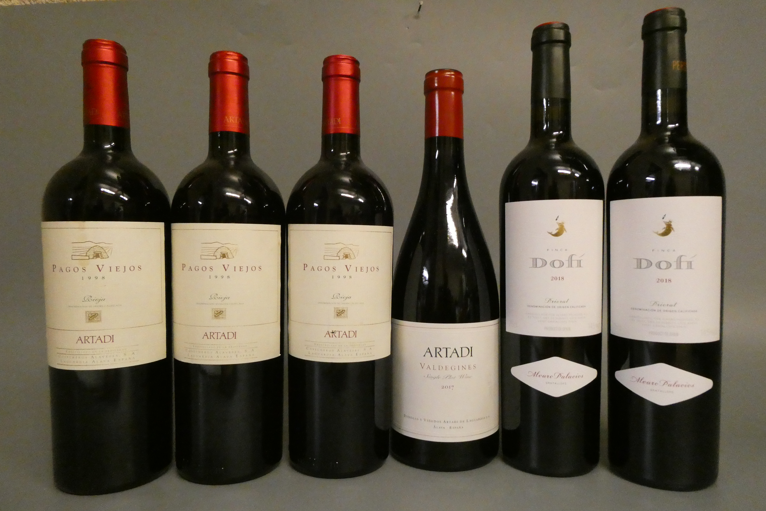 6 bottles Spanish red, comprising 2 Dofi, 2018, Alvaro Palacios, 3 Pagos Viejos, 1998, Artadi, & 1 Image