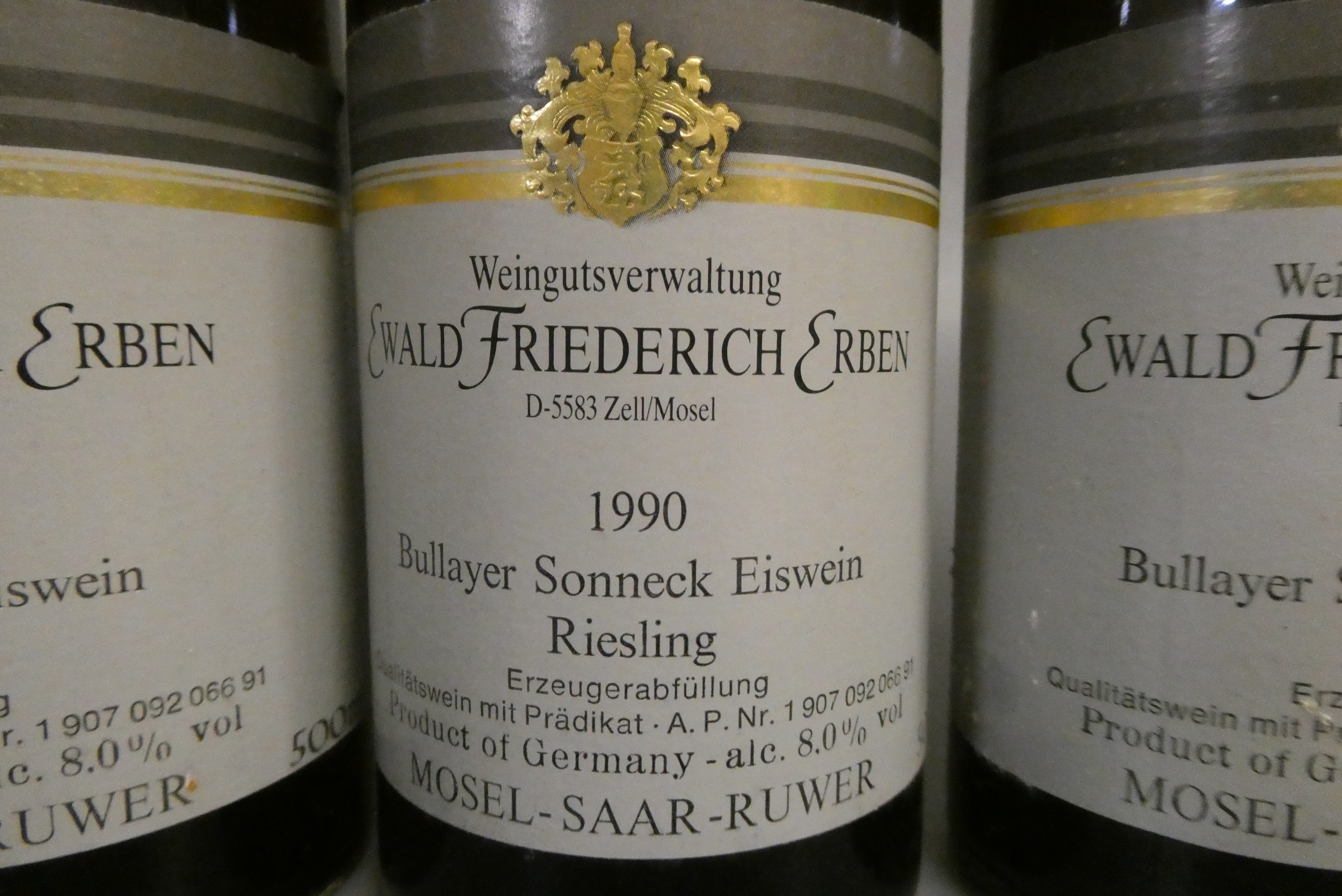 4 bottles Ewald Friederich Erben, 1990, Bullayer Sonneck Eiswein Riesling (Est. plus 24% premium Image